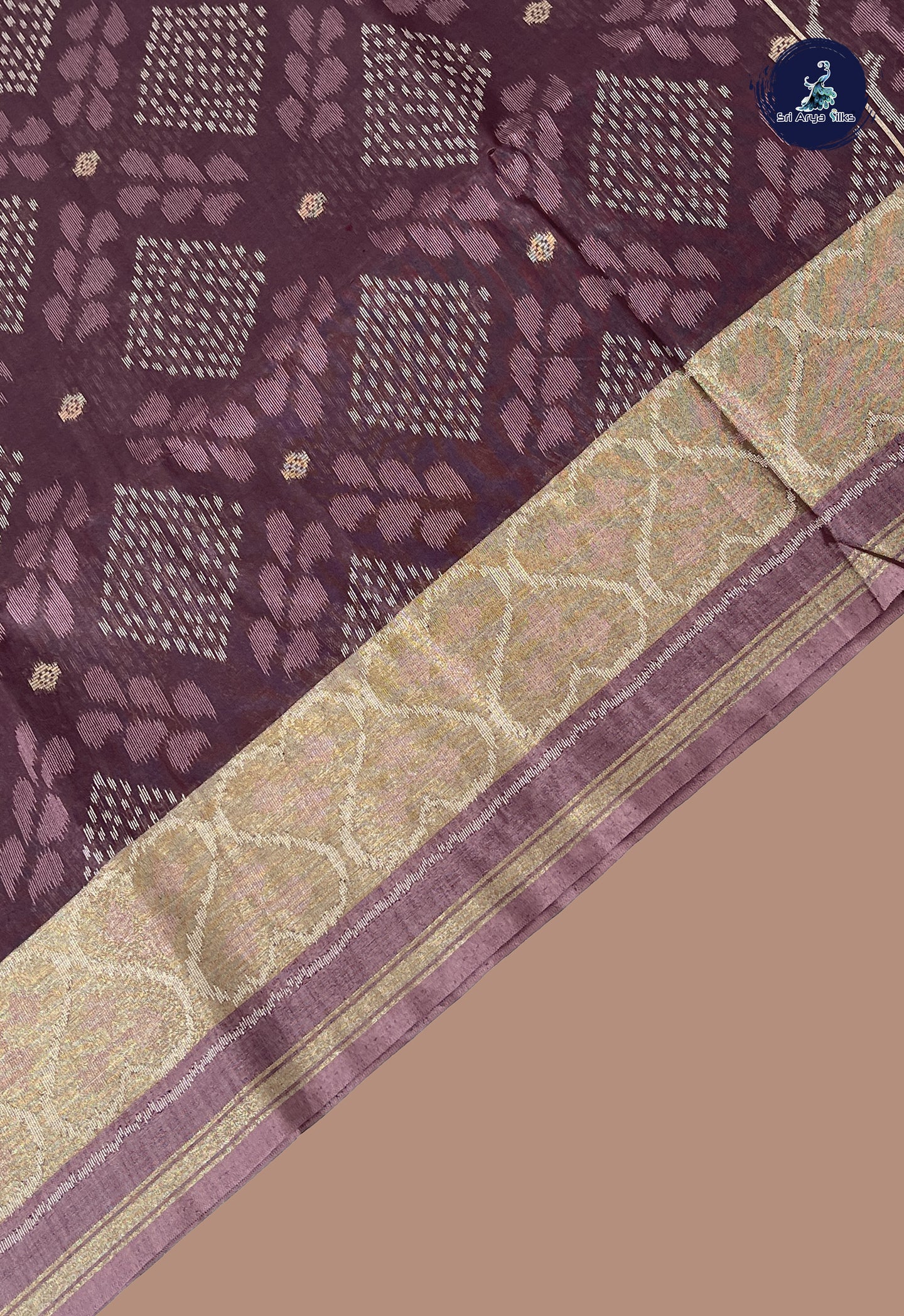 Brown Semi Raw Silk Saree With Ikat Pattern