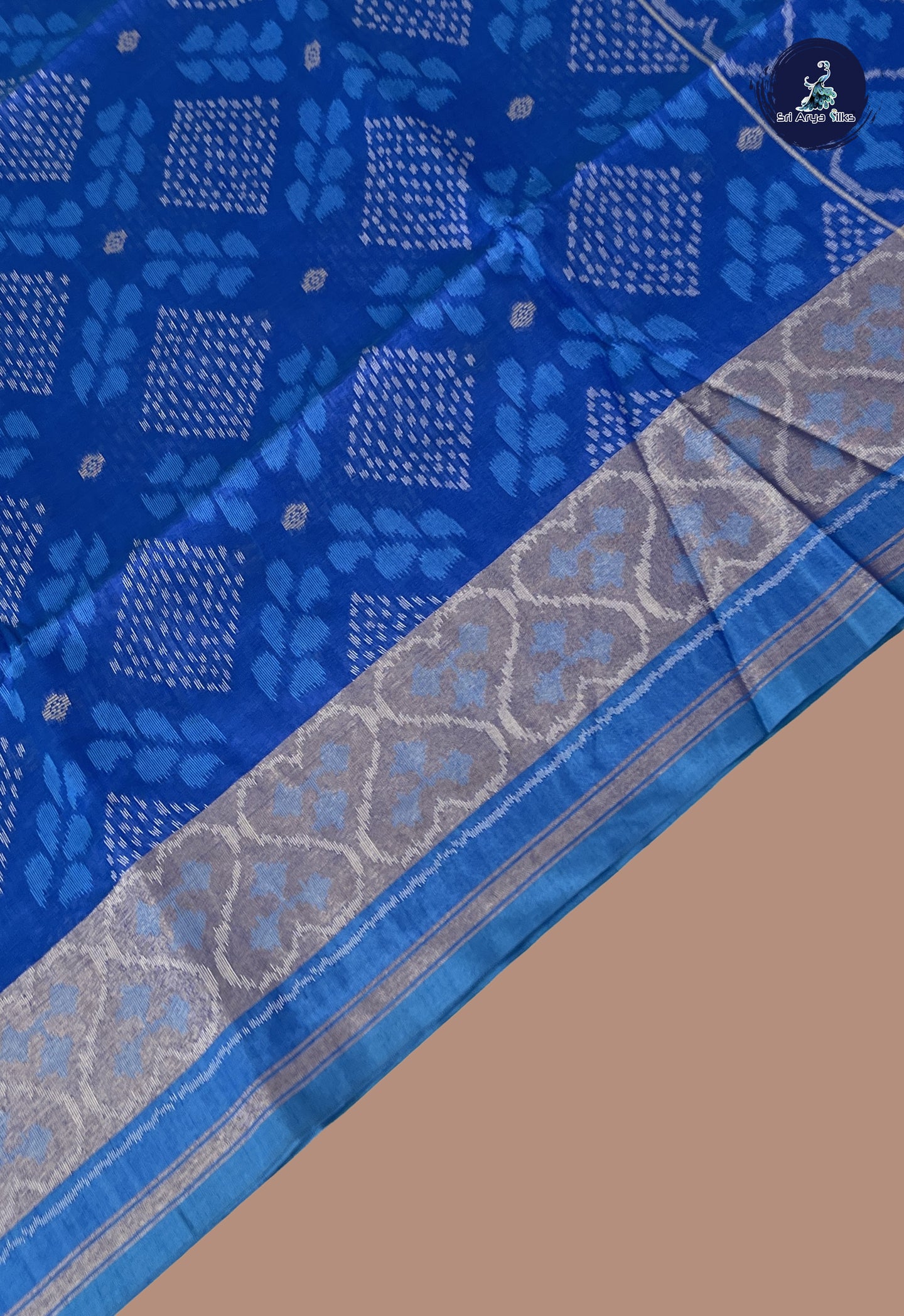 Blue Semi Raw Silk Saree With Ikat Pattern