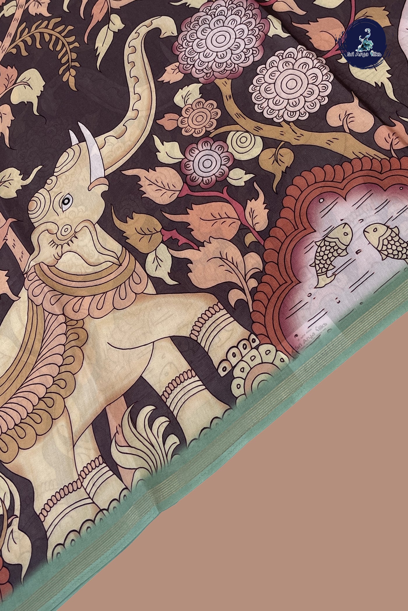 Dual Tone Grey Semi Grape Silk Saree With Kalamkari Pattern