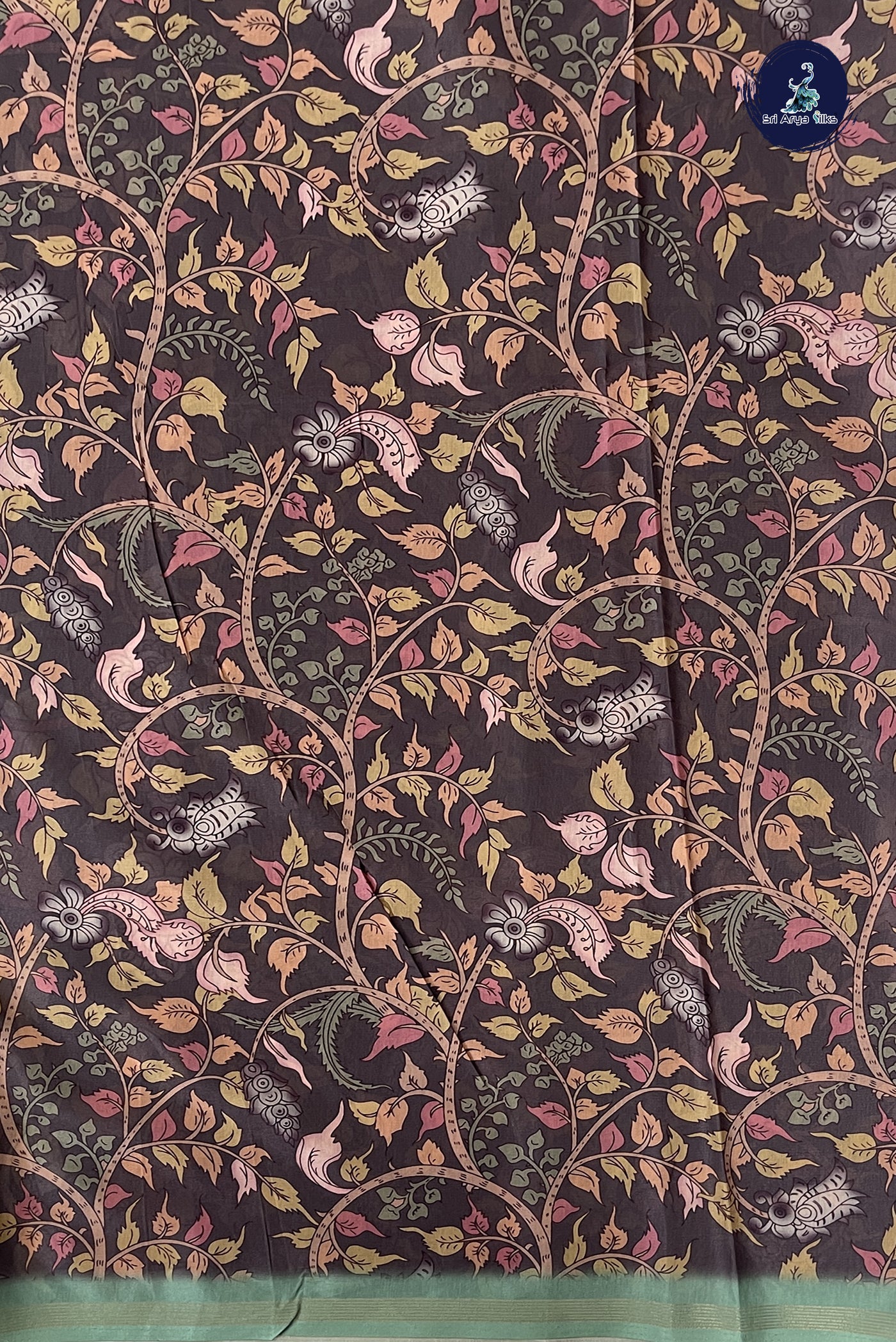 Dual Tone Grey Semi Grape Silk Saree With Kalamkari Pattern