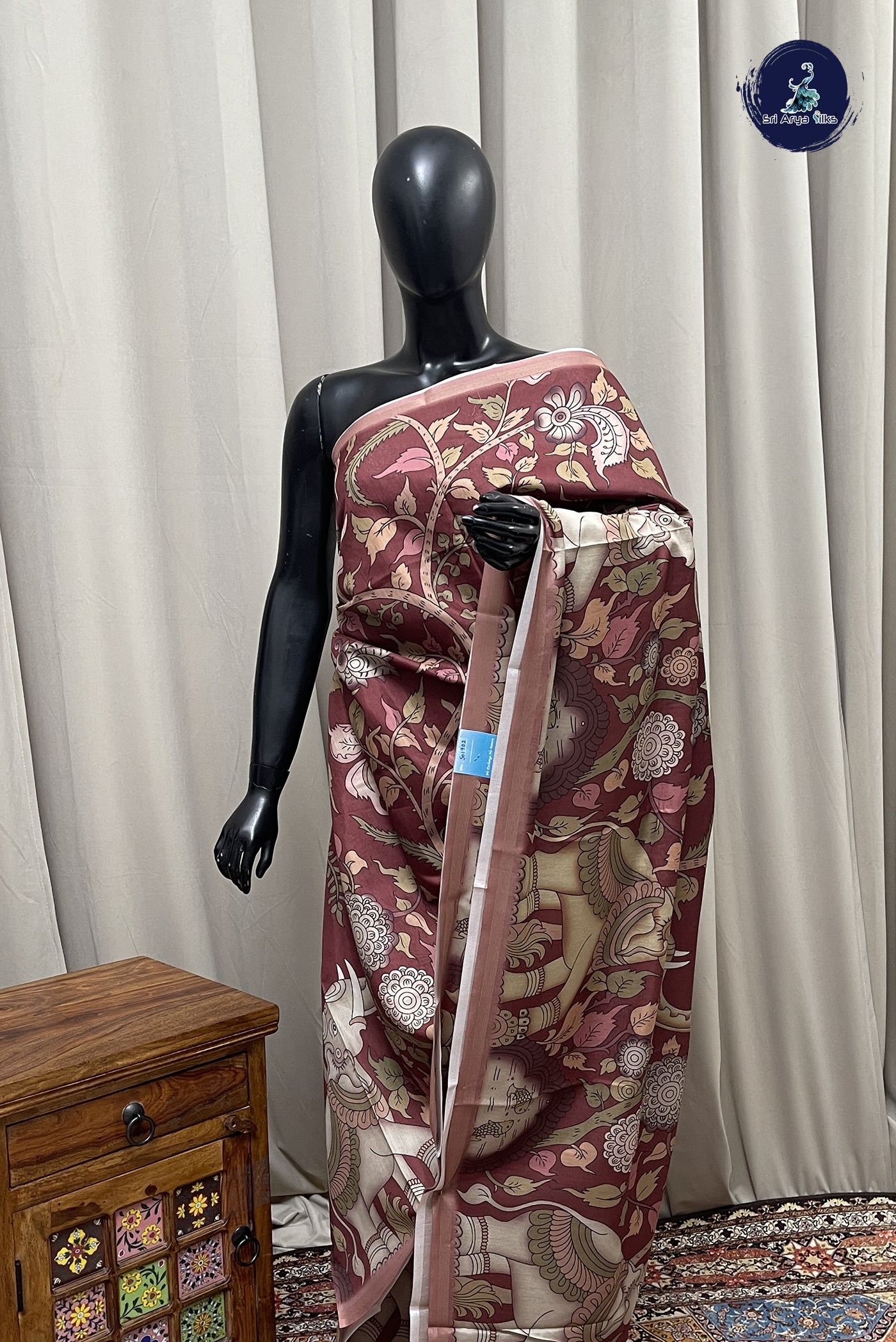 Coffee Brown Semi Grape Silk Saree With Kalamkari Pattern