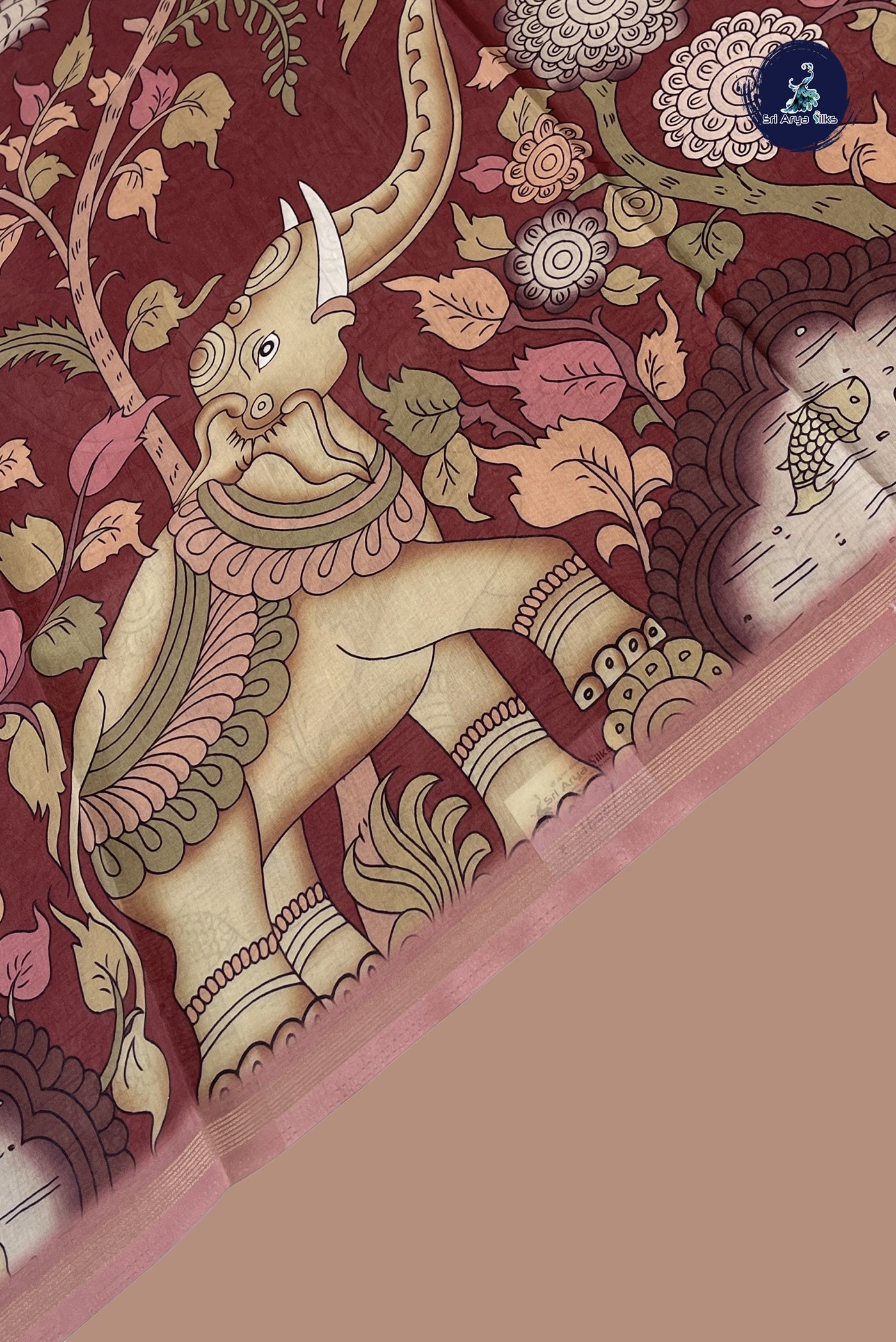 Coffee Brown Semi Grape Silk Saree With Kalamkari Pattern