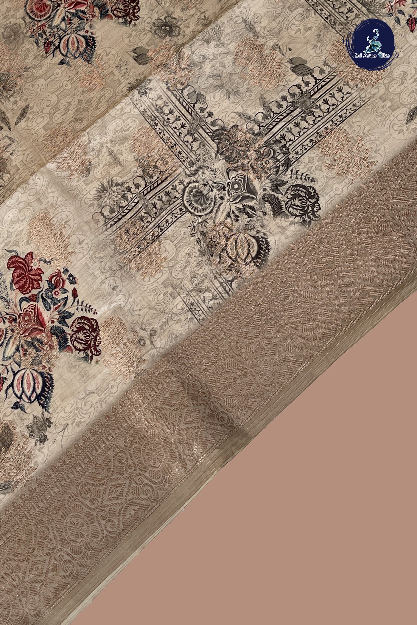 Light Brown Semi Grape Silk Saree With Printed Pattern