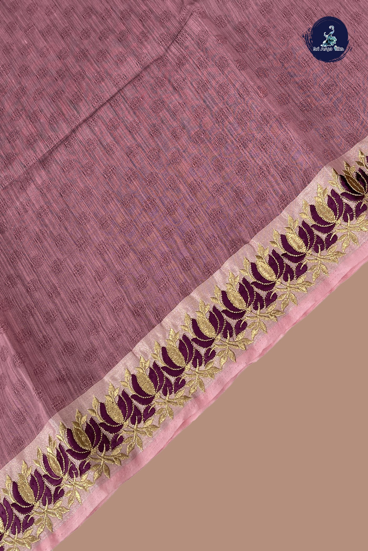 Pink Semi Raw Silk Saree With Embossed Pattern