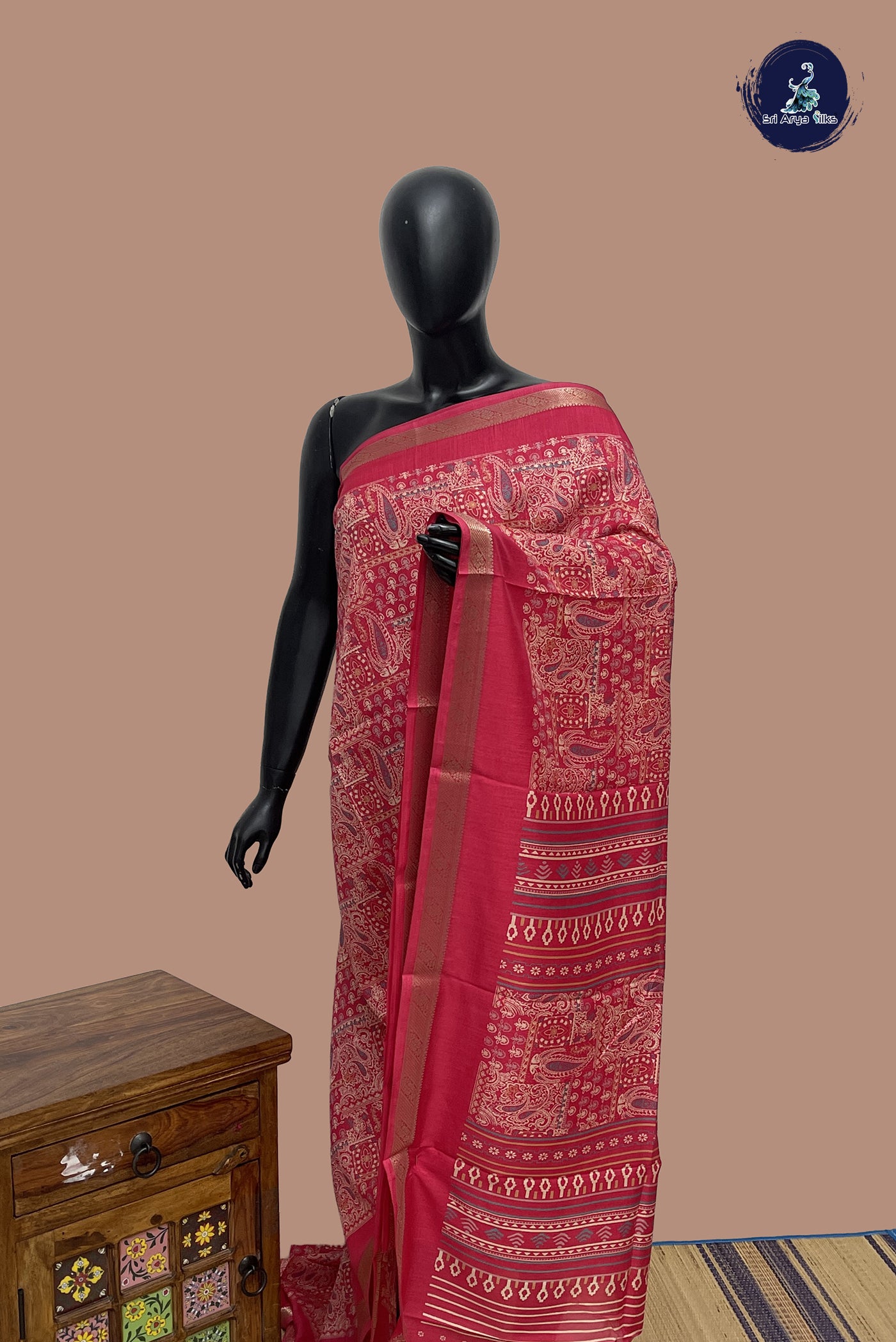 Pink Semi Grape Silk Saree With Printed Pattern