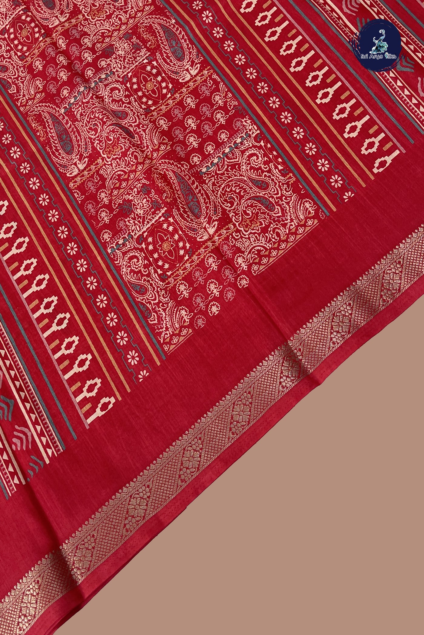 Red Semi Grape Silk Saree With Printed Pattern