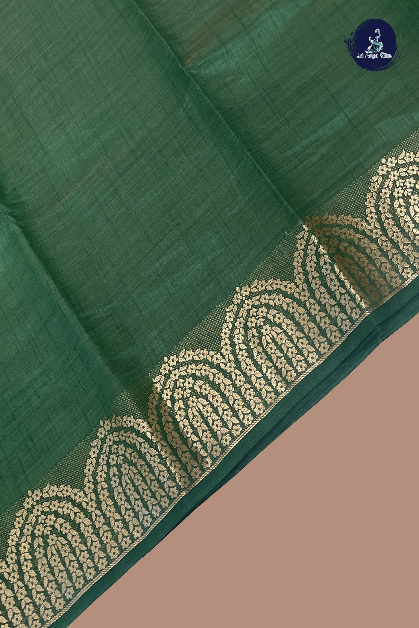 Dark Green Semi Tussar Saree With Plain Pattern