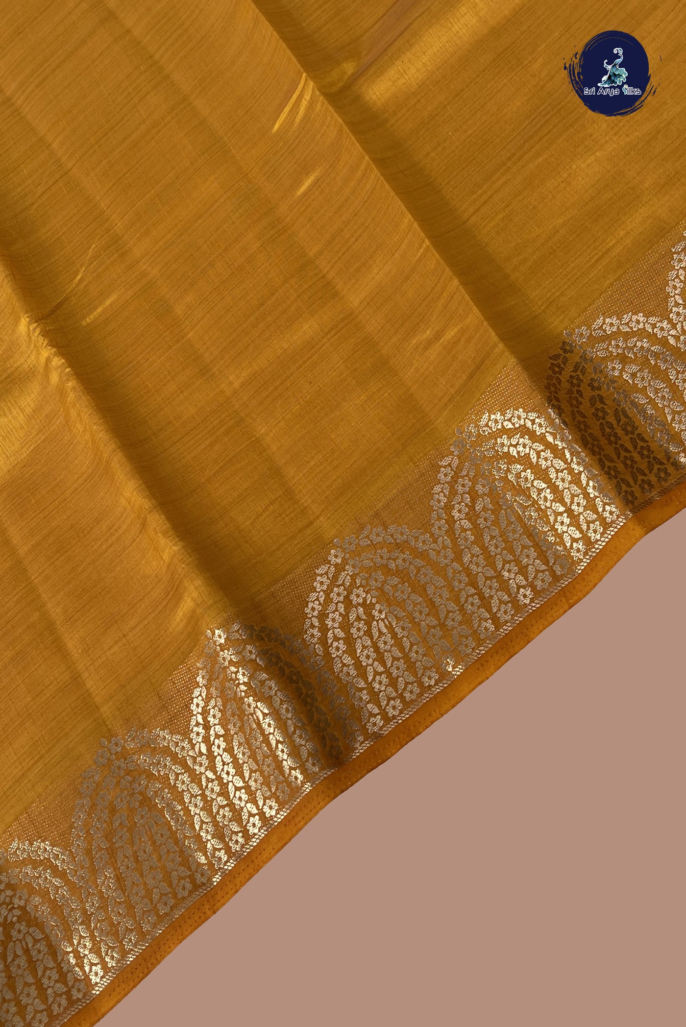 Mustard Semi Tussar Saree With Plain Pattern