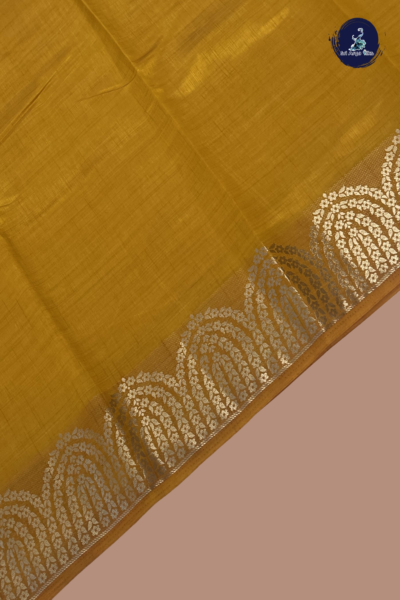 Mustard Semi Tussar Saree With Plain Pattern