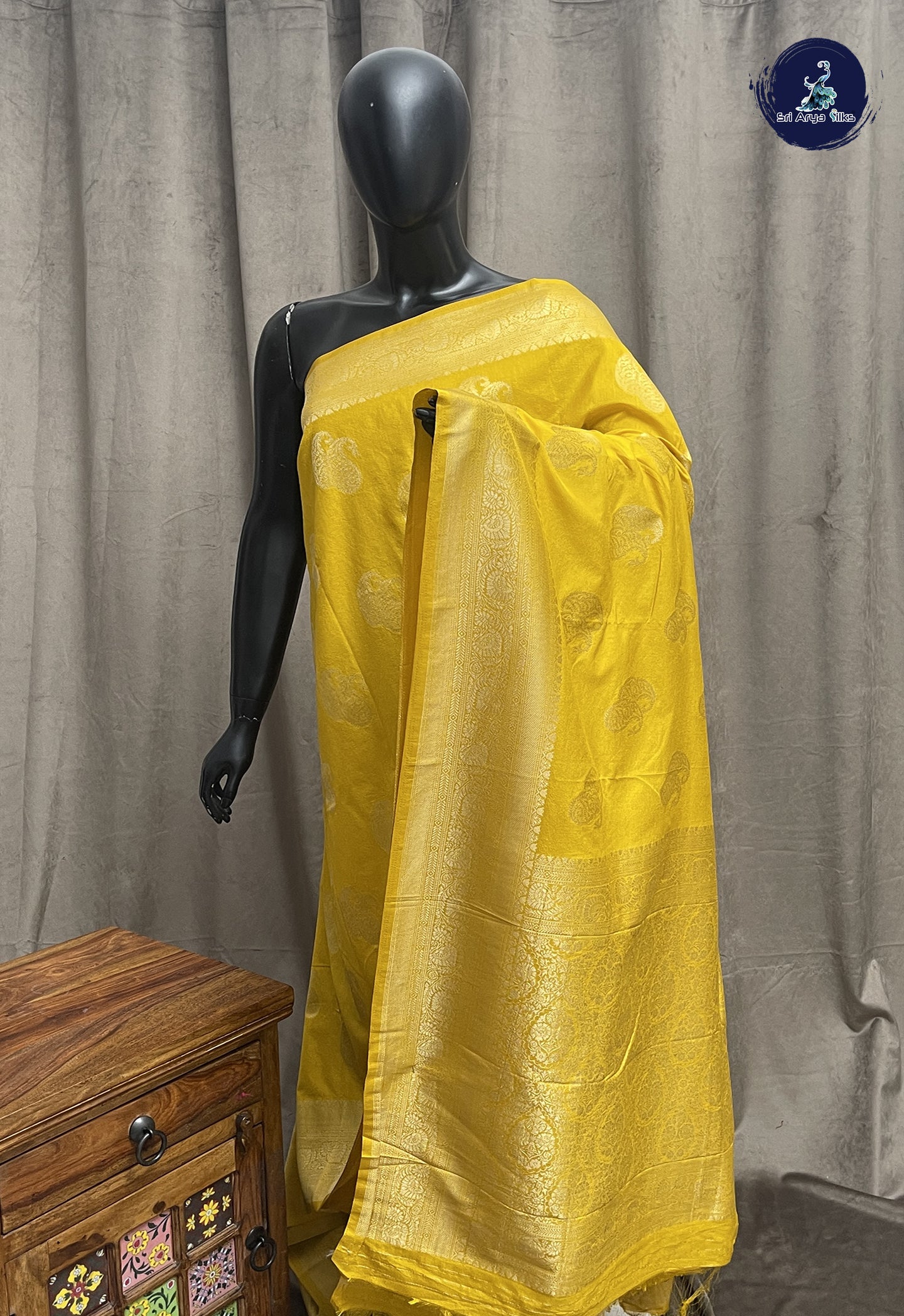 Yellow Georgette Banarasi Saree With Zari Buttas Pattern