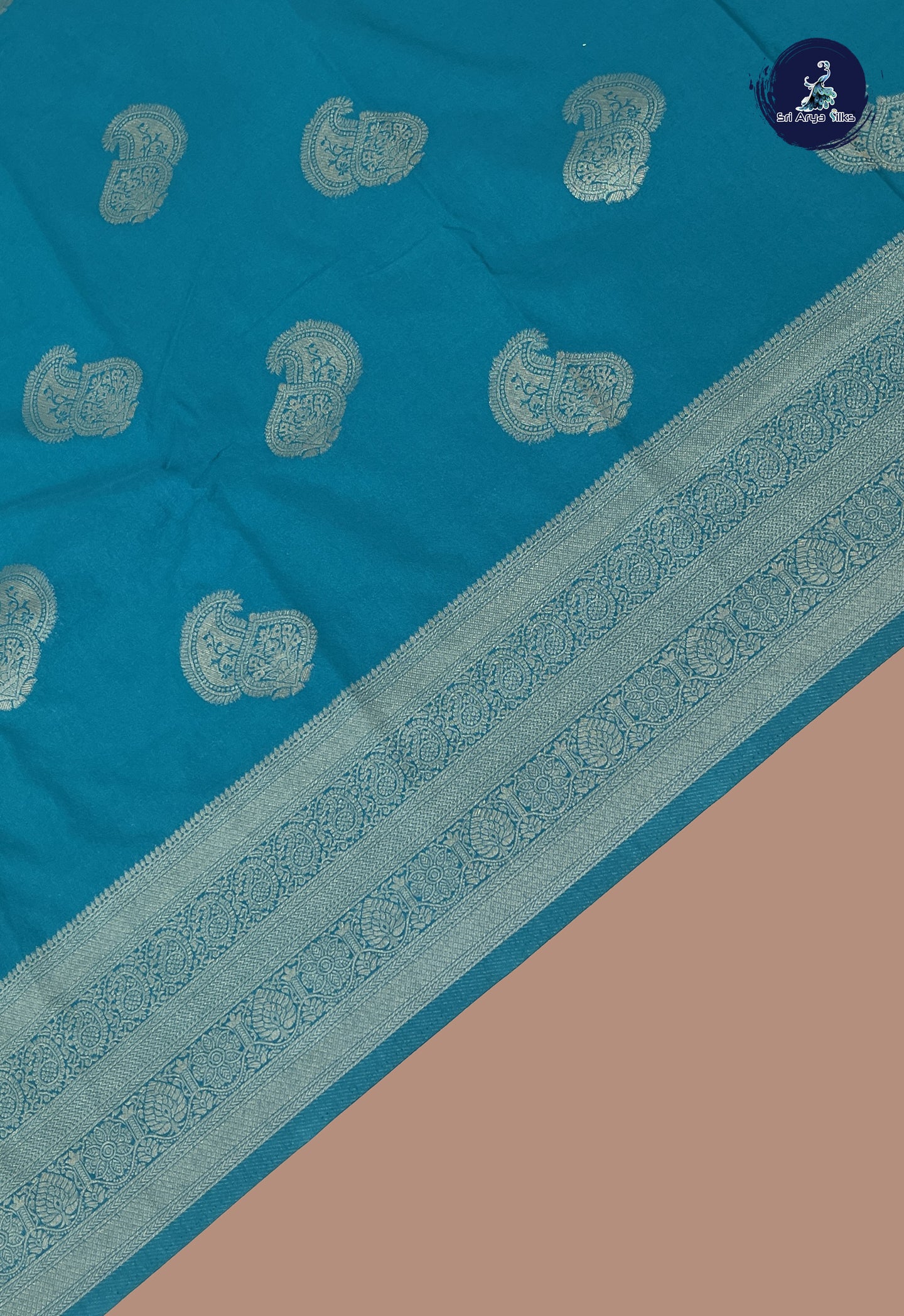 Teal Blue Georgette Banarasi Saree With Zari Buttas Pattern