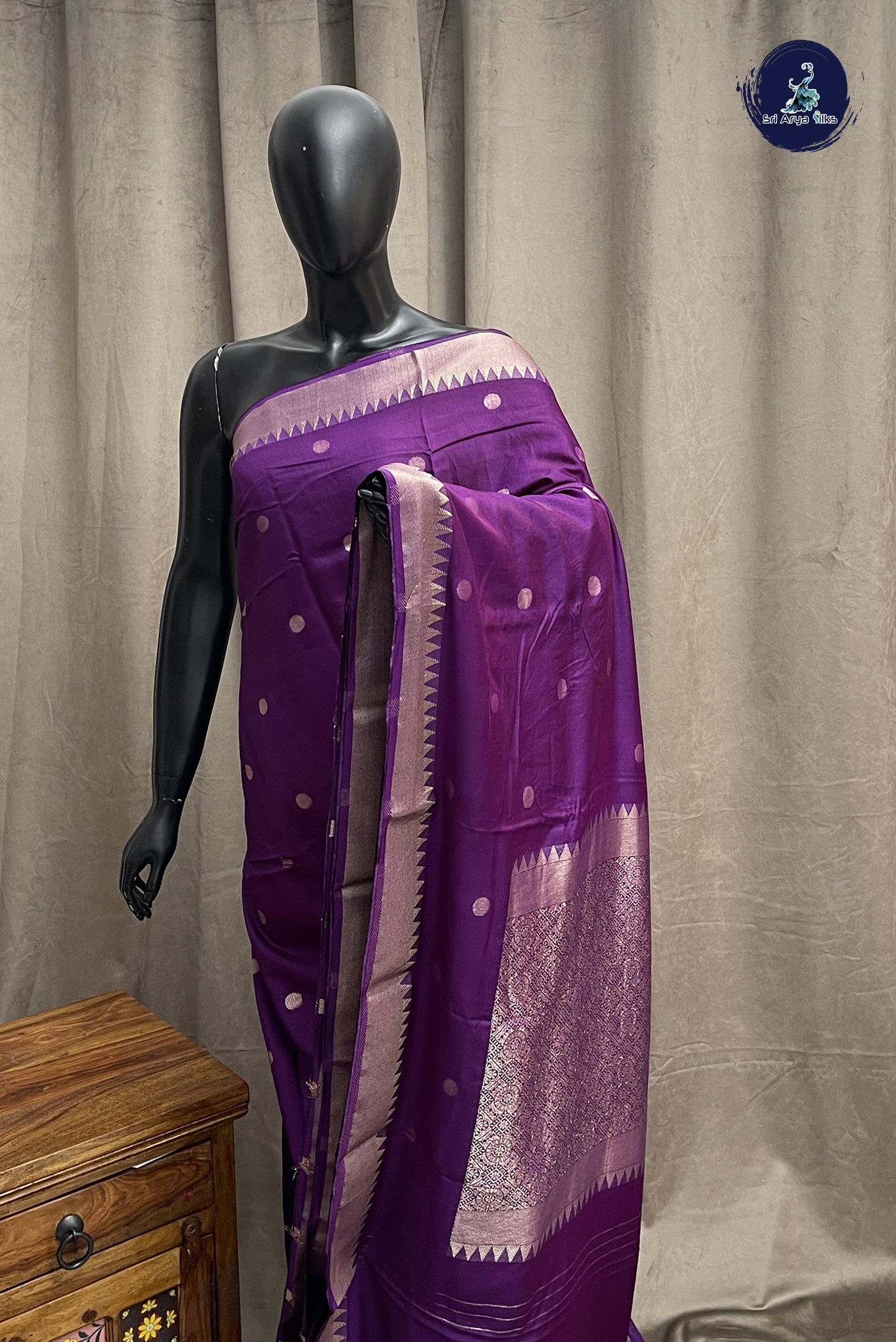 Dark Violet Semi Tussar Saree With Embossed Pattern