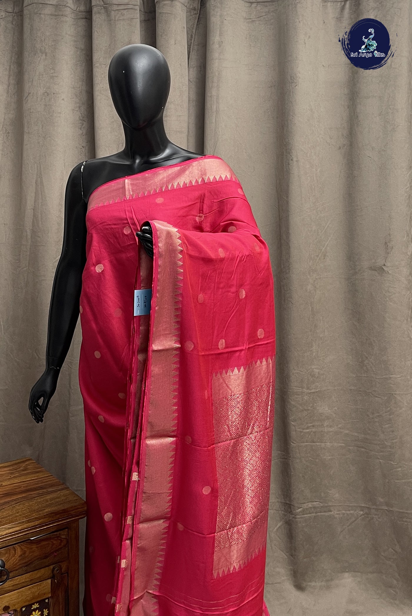 Pink Semi Tussar Saree With Embossed Pattern