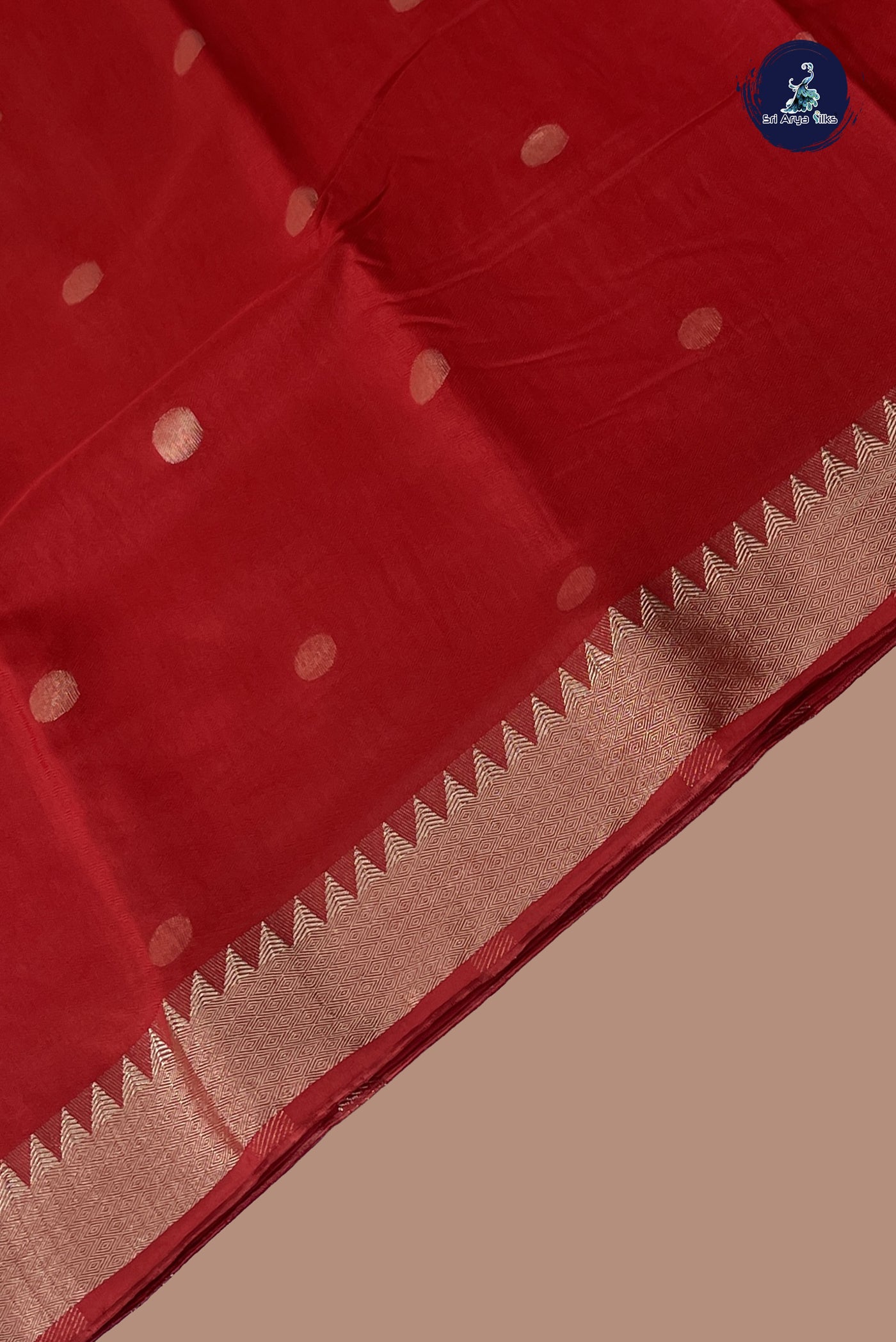 Red Semi Tussar Saree With Embossed Pattern