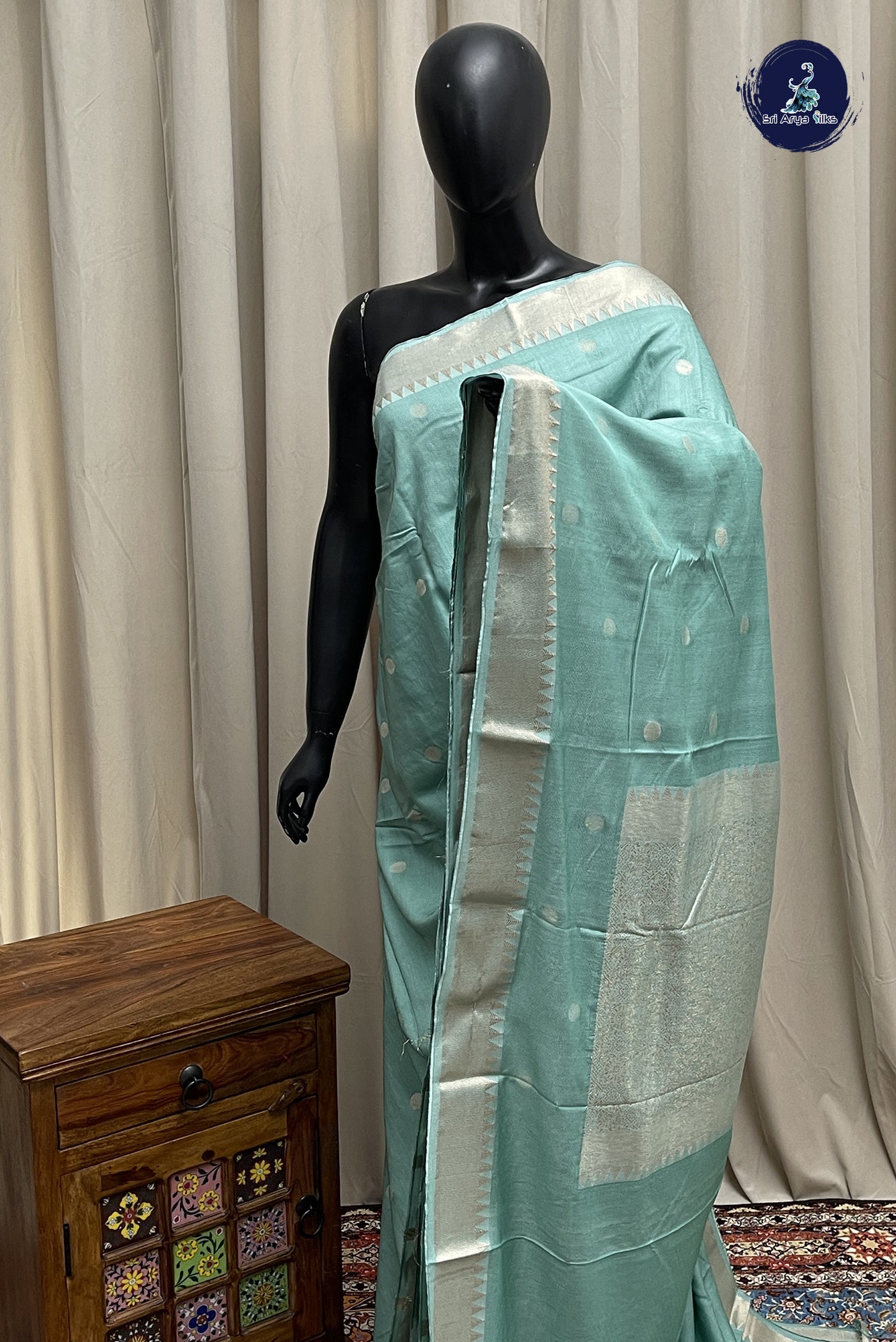 Pastel Shade Semi Tussar Saree With Embossed Pattern