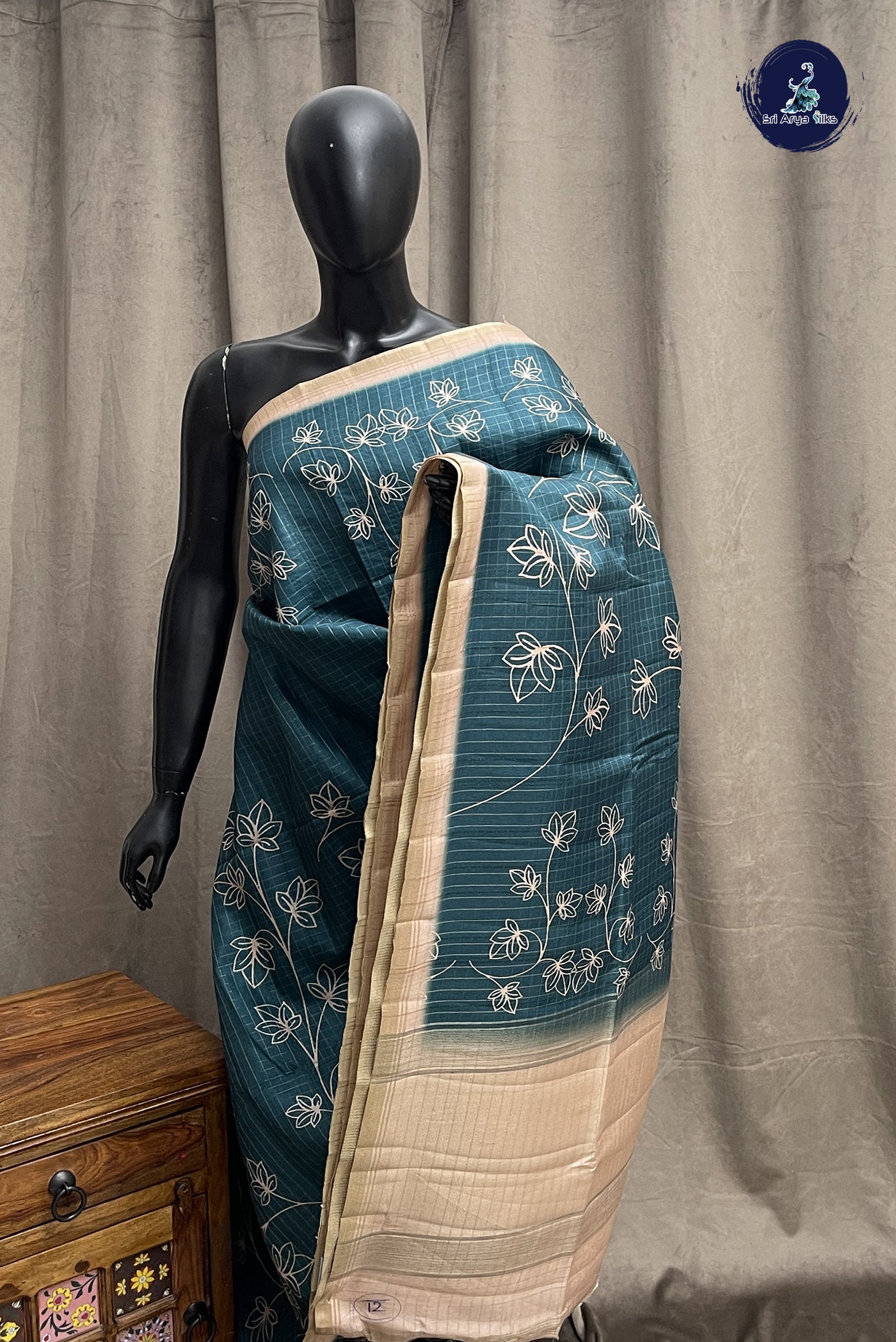 Brown Semi Tussar Saree With Checked Pattern