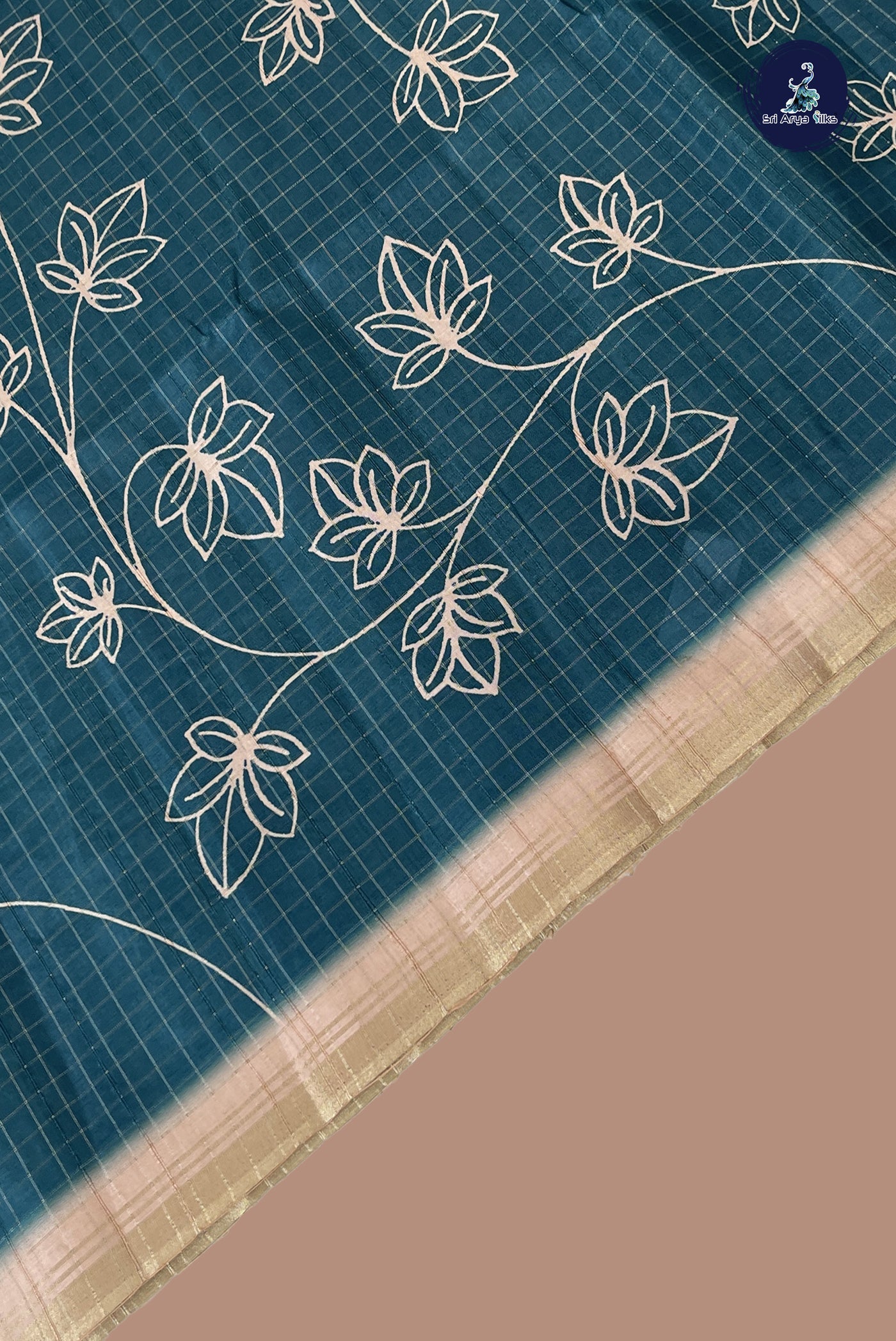 Brown Semi Tussar Saree With Checked Pattern
