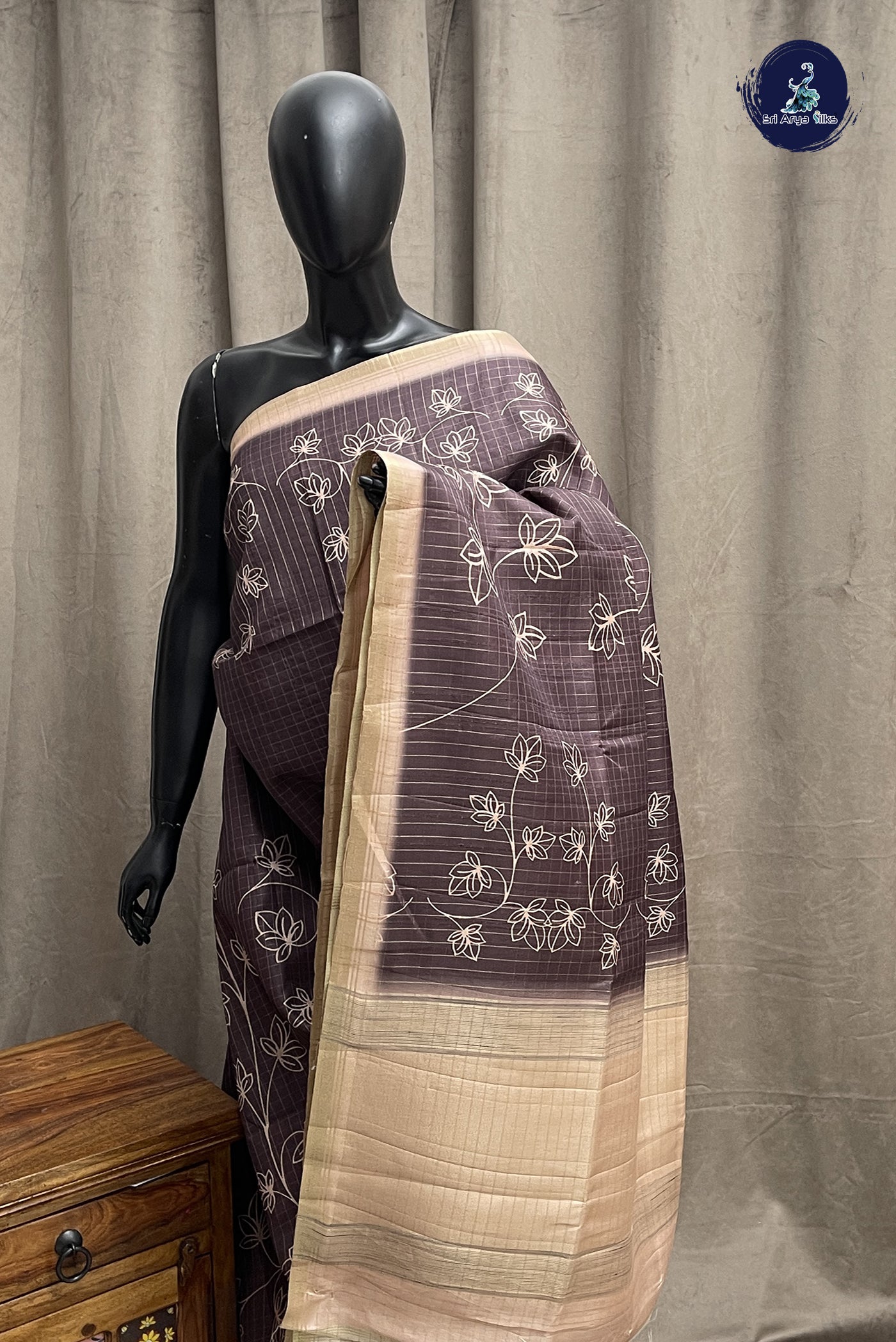 BeetRoot Shade Semi Tussar Saree With Checked Pattern
