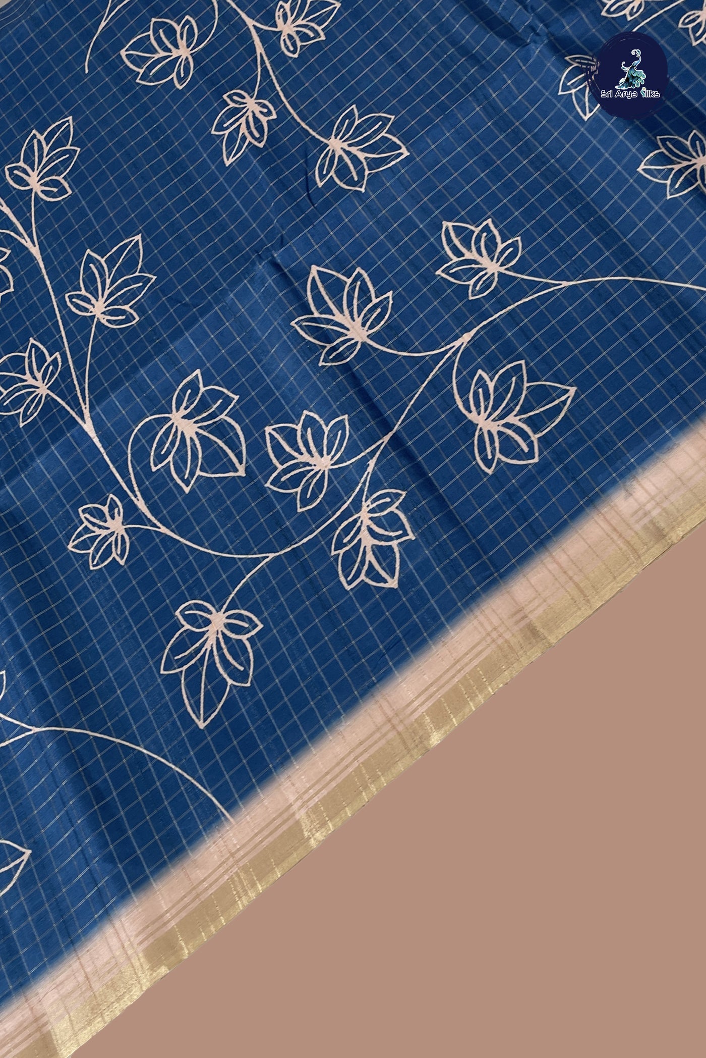 Sapphire Green Semi Tussar Saree With Checked Pattern