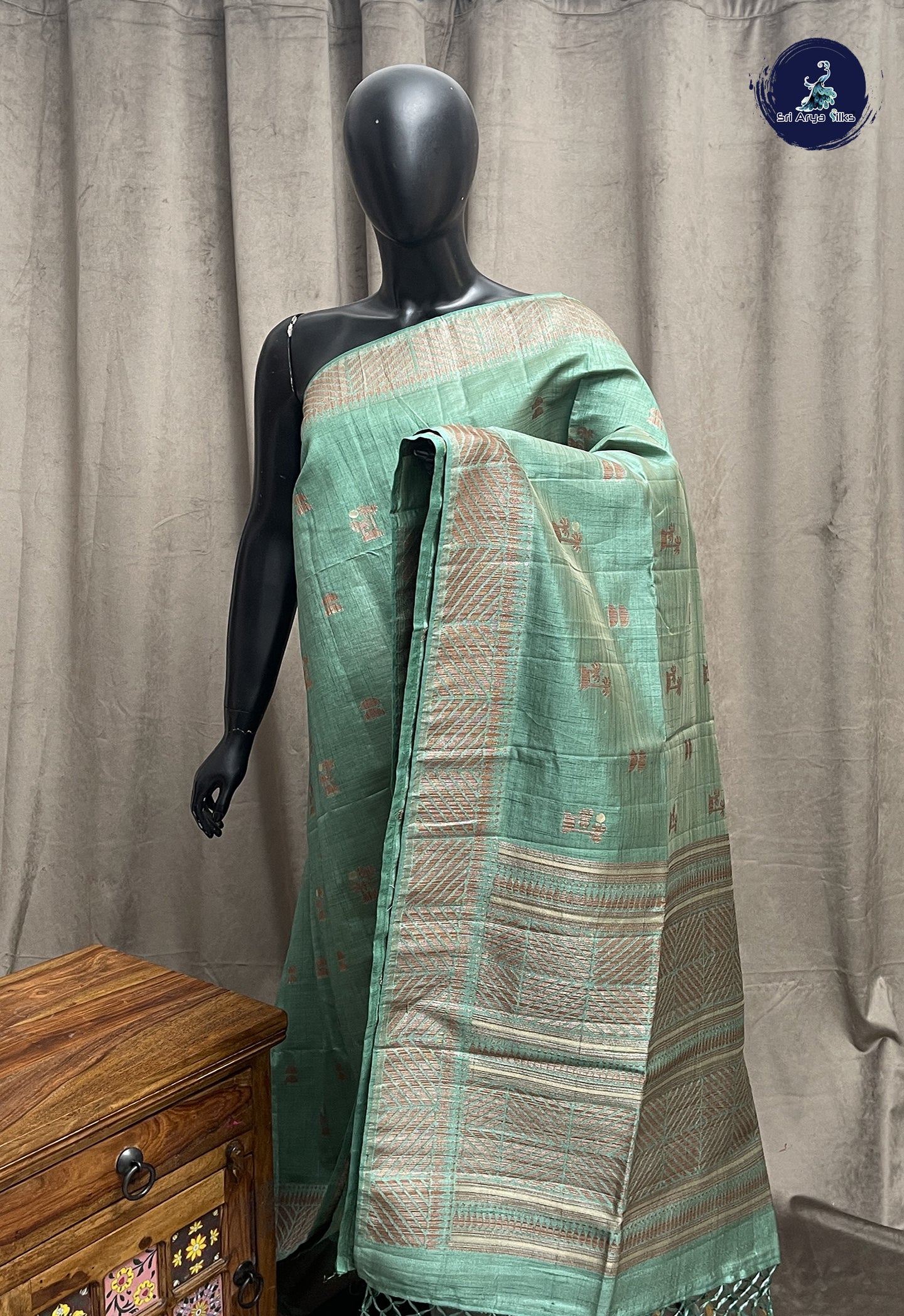 Pastel Green Semi Tussar Saree With Buttas Pattern