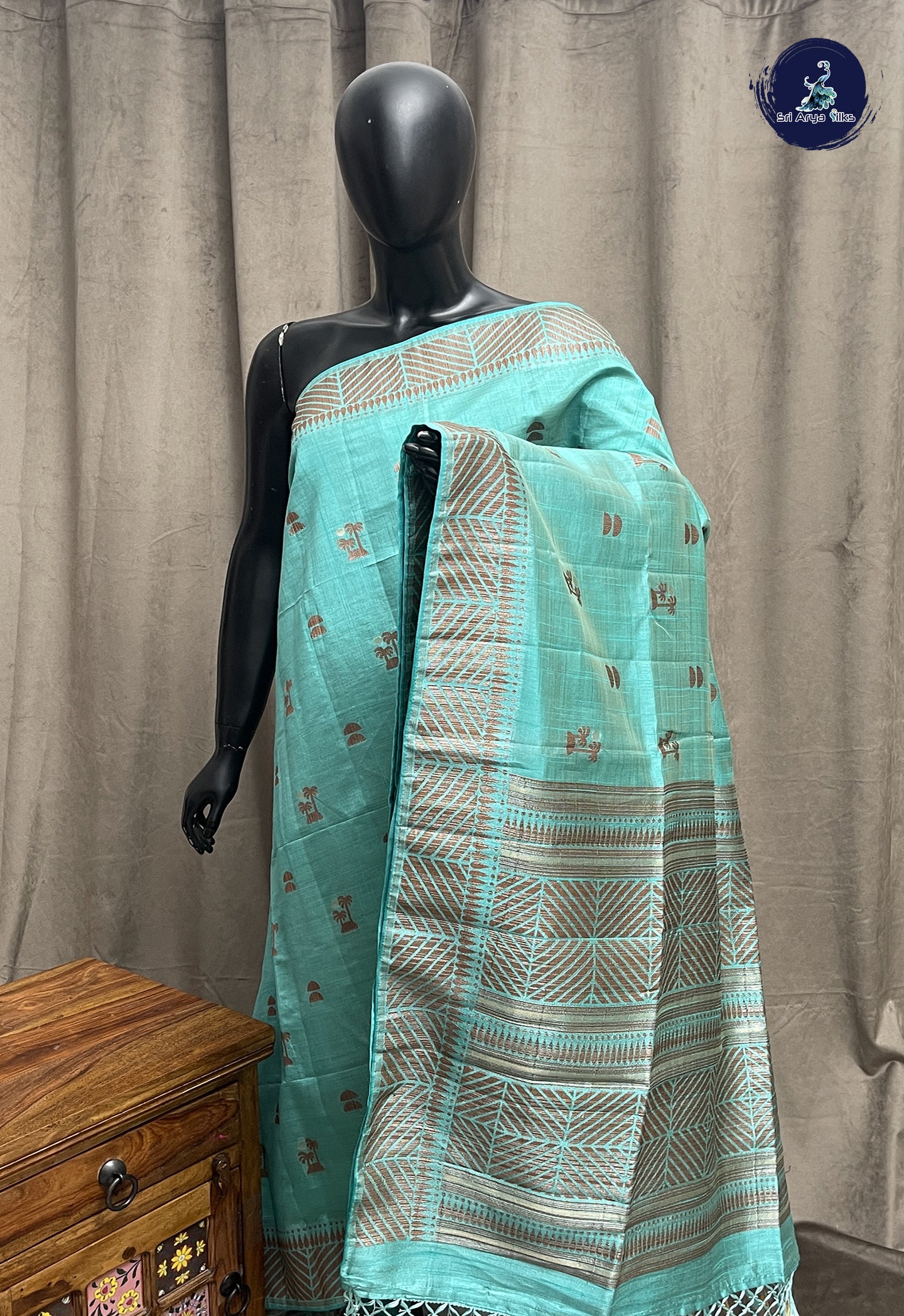 Blue Semi Tussar Saree With Buttas Pattern
