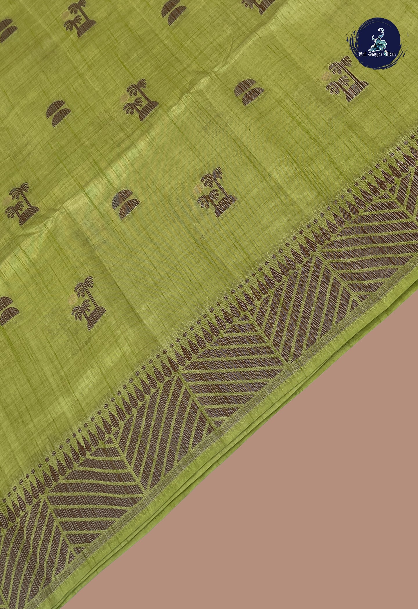 Lime Green Semi Tussar Saree With Buttas Pattern