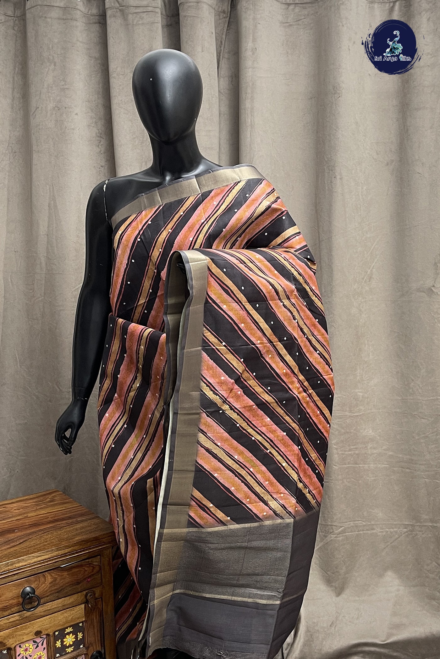 Multi Colour Semi Tussar Saree With Printed Pattern