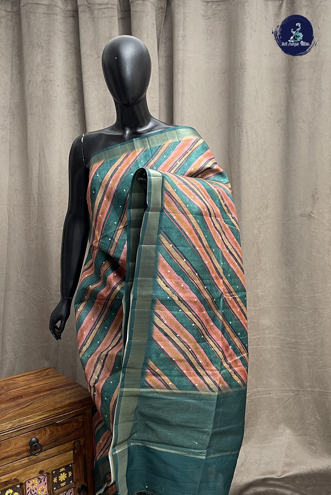 Multi Colour Semi Tussar Saree With Printed Pattern