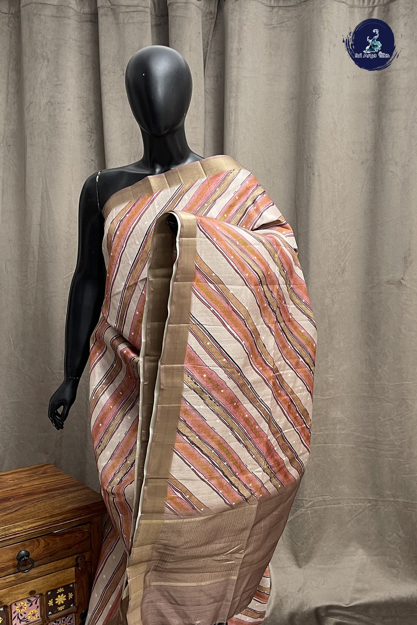 Multi Colour Semi Tussar Saree With Printed Pattern