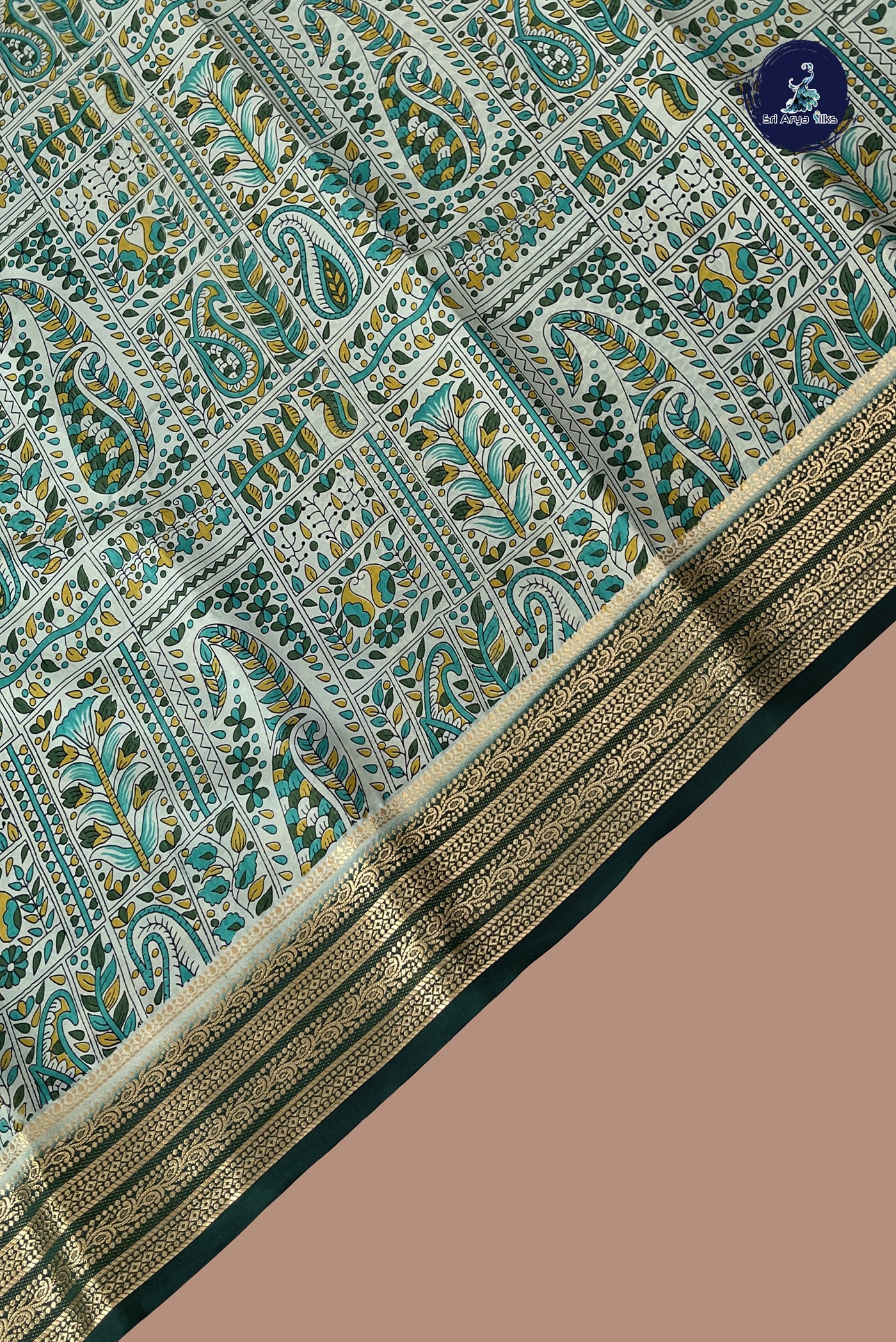 Pastel Shade Semi Mysore Silk With Floral Print Pattern