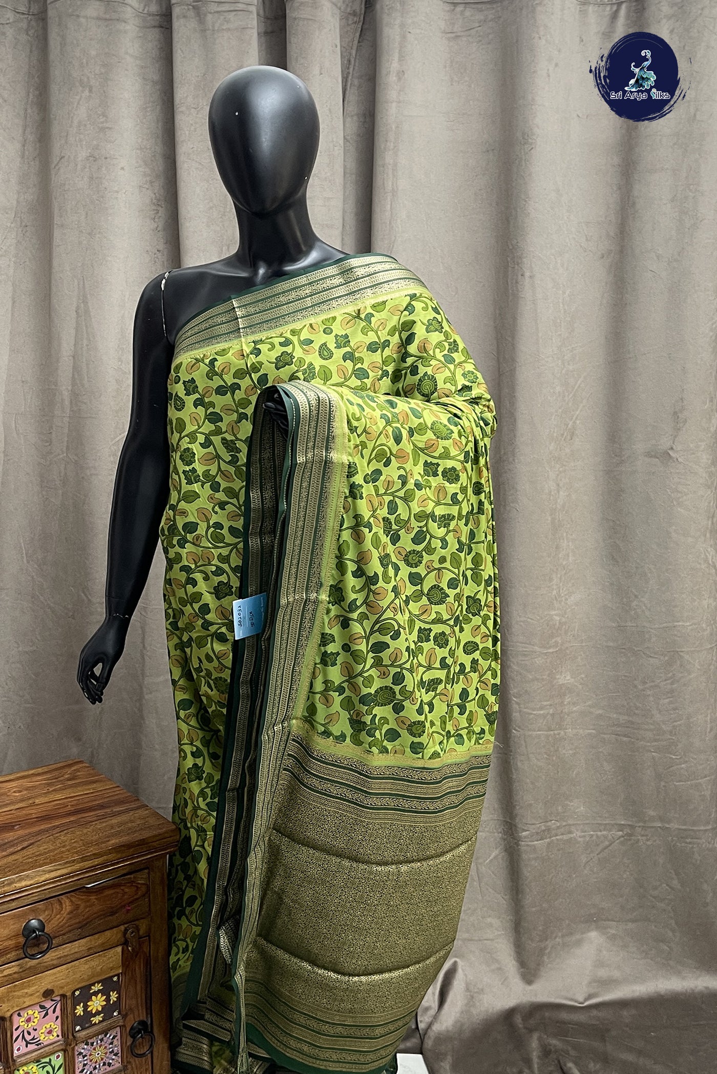 Light Green Semi Mysore Silk With Floral Print Pattern