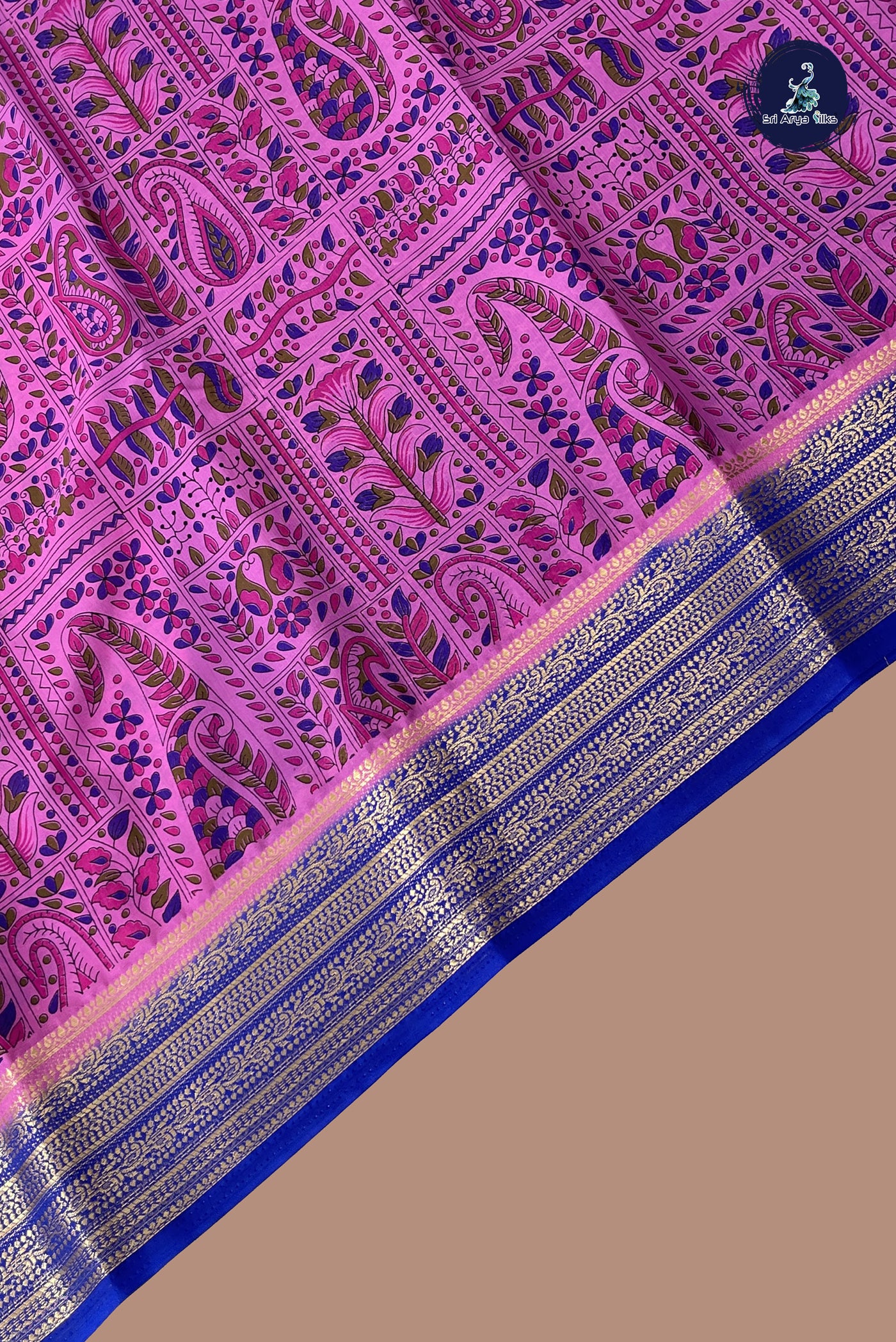 Pink Semi Mysore Silk With Floral Print Pattern Sri Arya Silks 