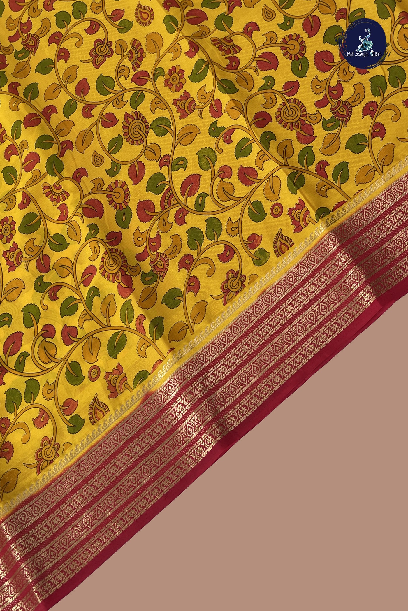 Yellow Semi Mysore Silk With Floral Print Pattern