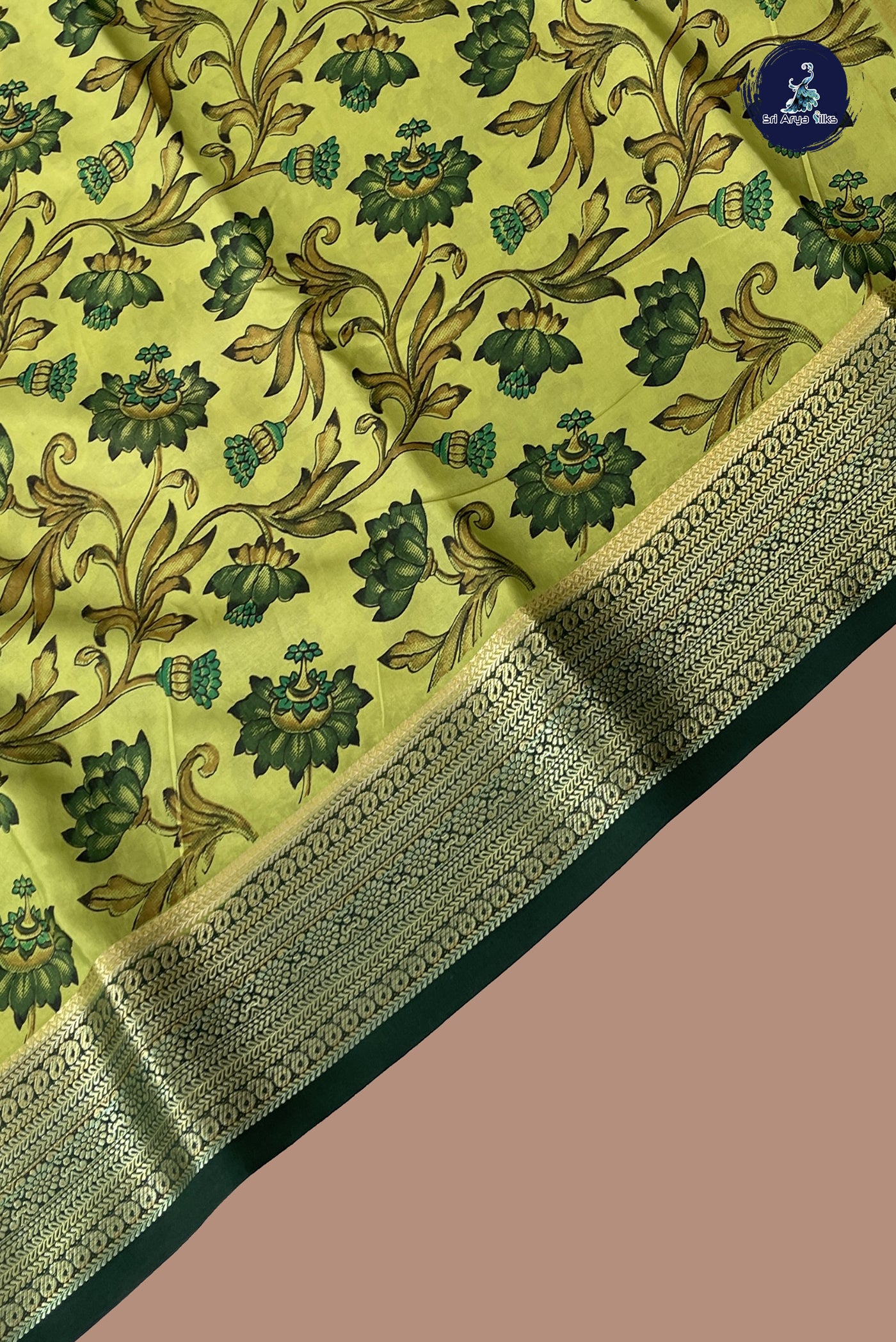 Pista Green Semi Grape Silk Saree With Floral Print Pattern