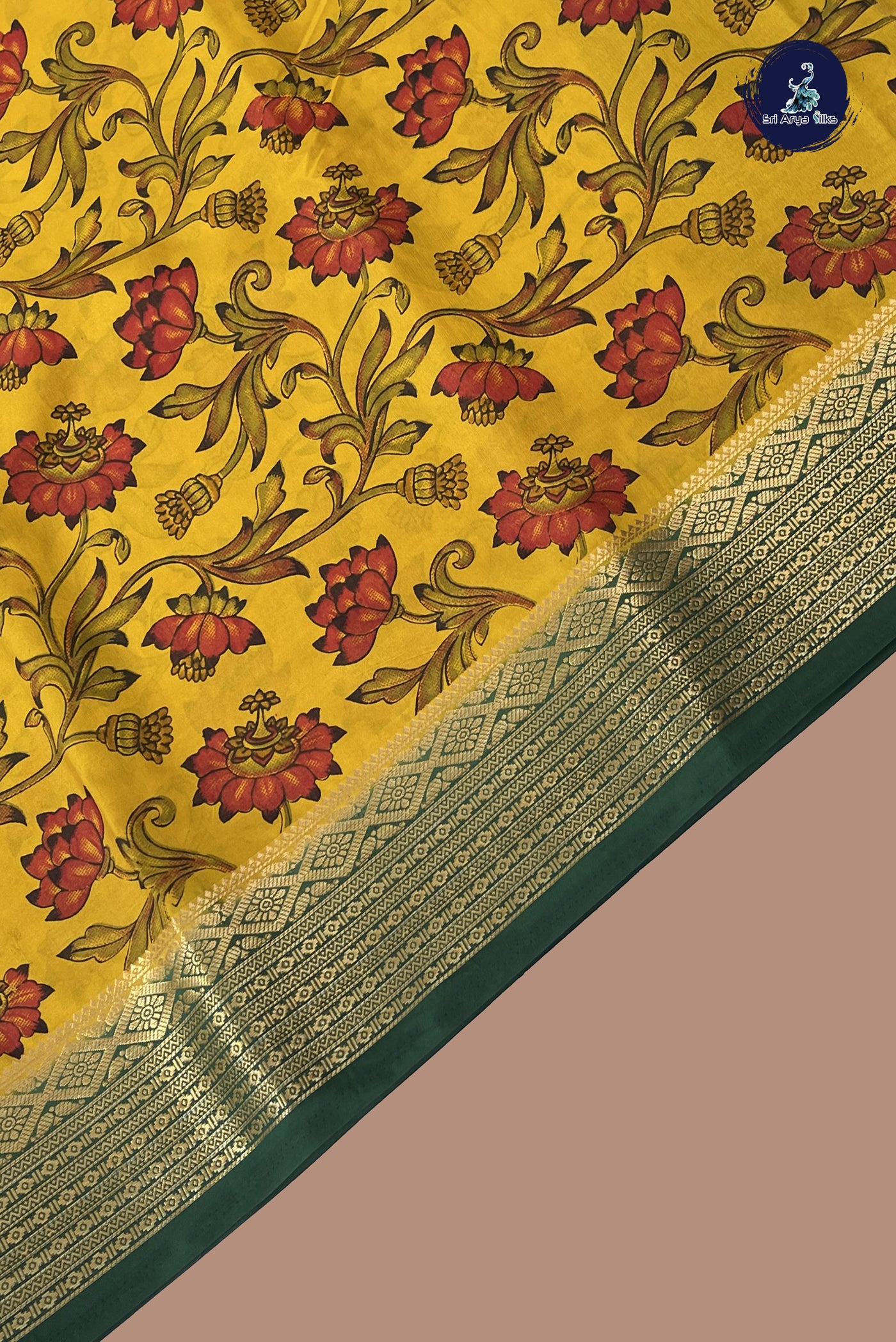 Yellow Semi Grape Silk Saree With Floral Print Pattern