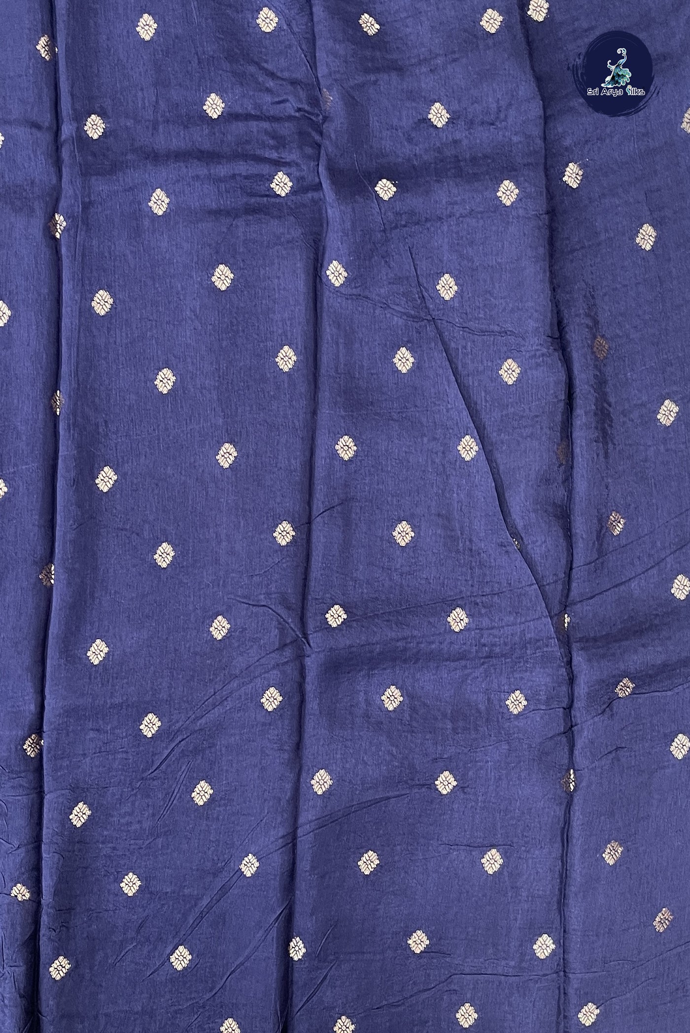 Navy Blue Semi Mysore Silk With Zari Checked Pattern