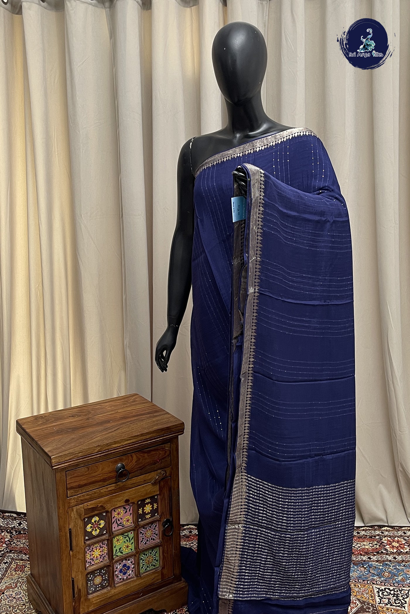 Navy Blue Georgette Banarasi Saree With Sequence Work Pattern