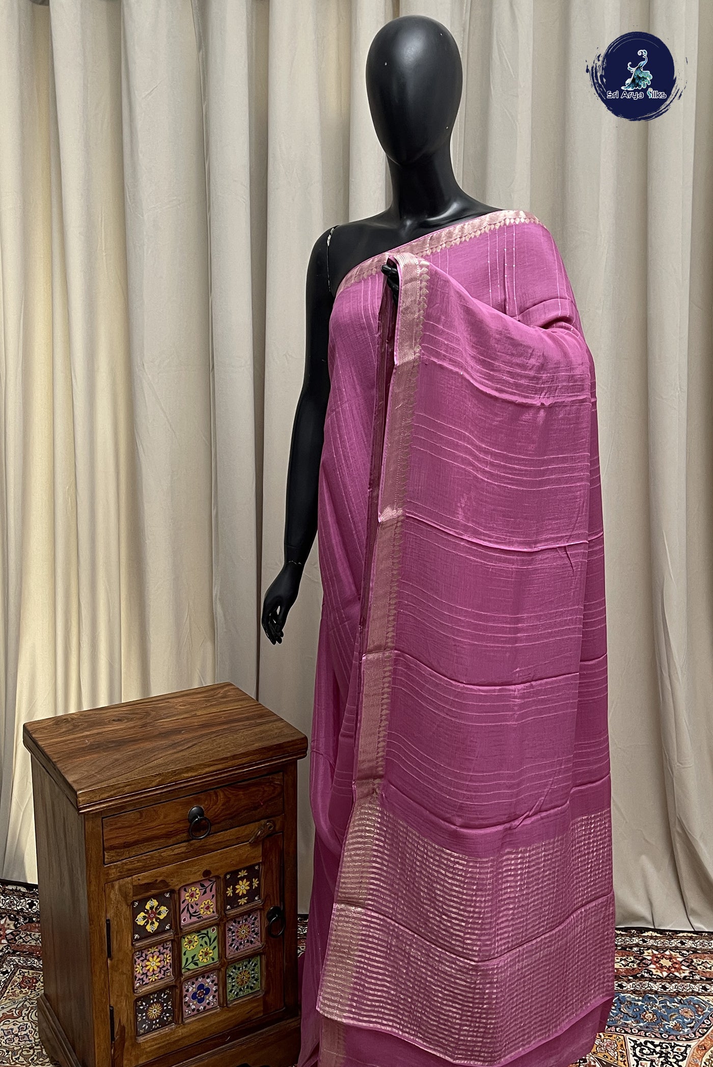 Onion Pink Georgette Banarasi Saree With Sequence Work Pattern