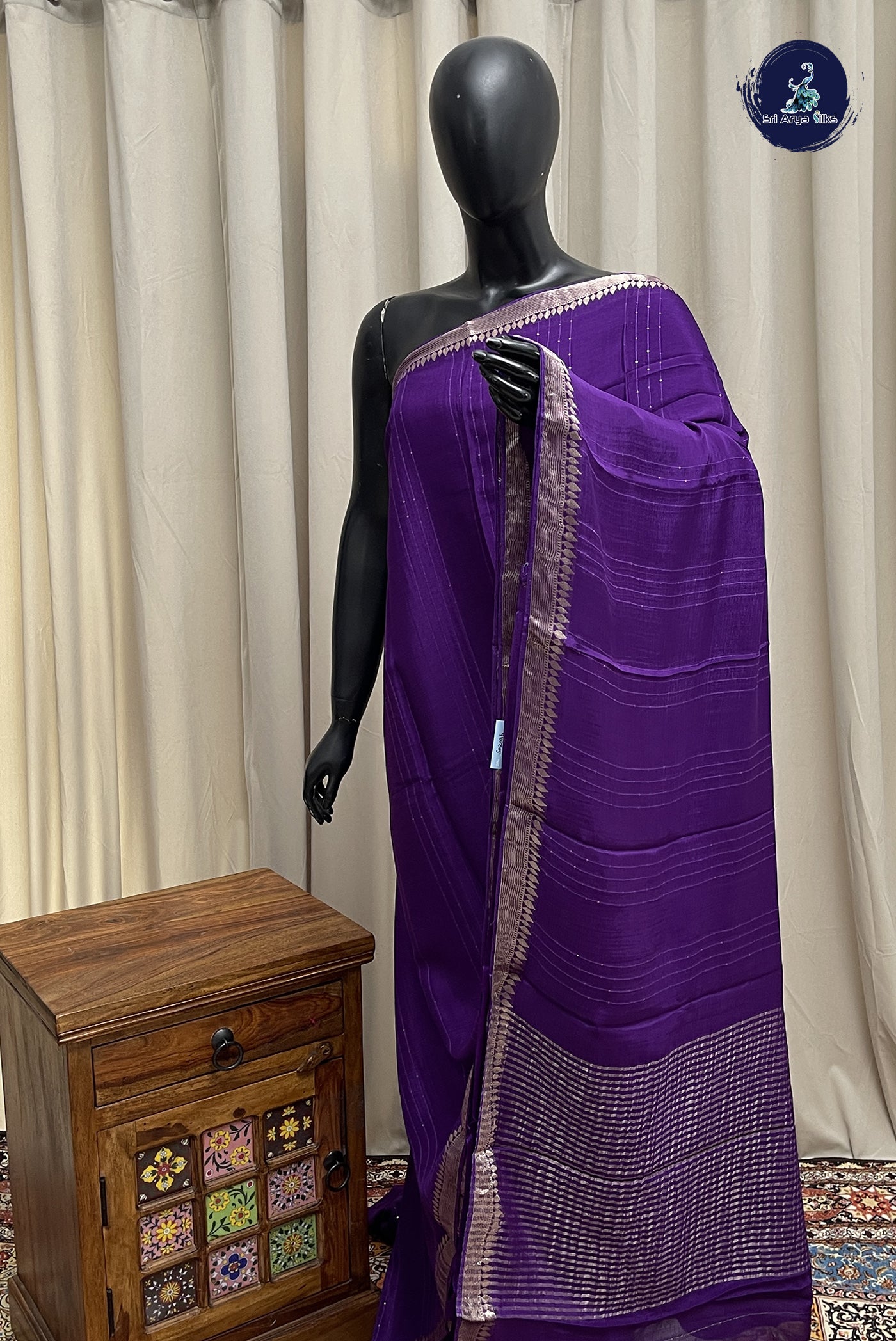 Dark Violet Georgette Banarasi Saree With Sequence Work Pattern