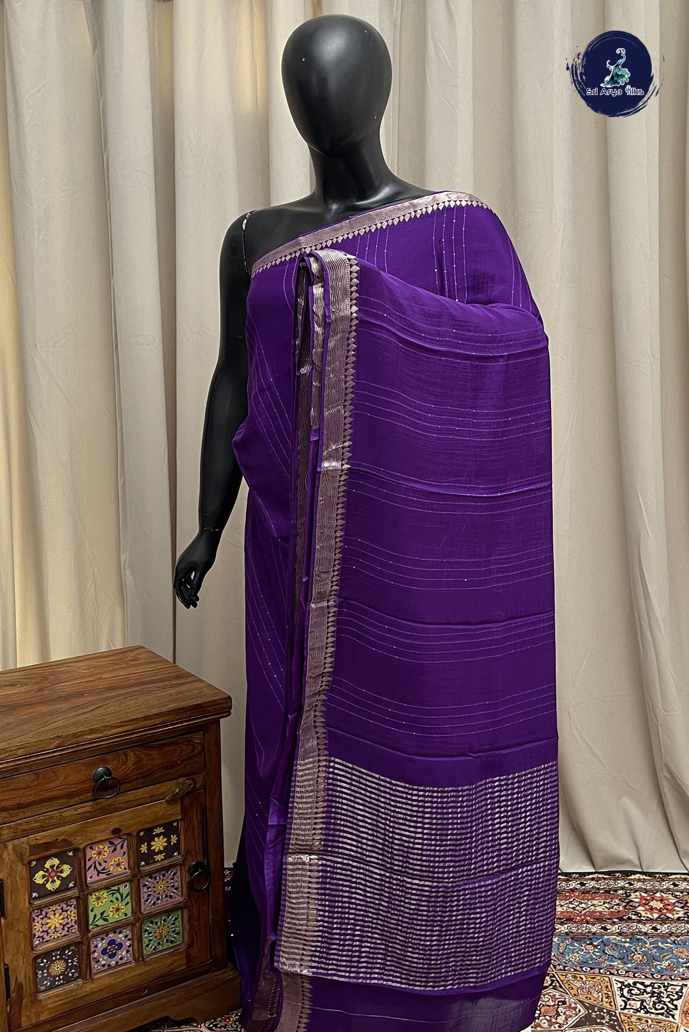 Violet Georgette Banarasi Saree With Sequence Work Pattern