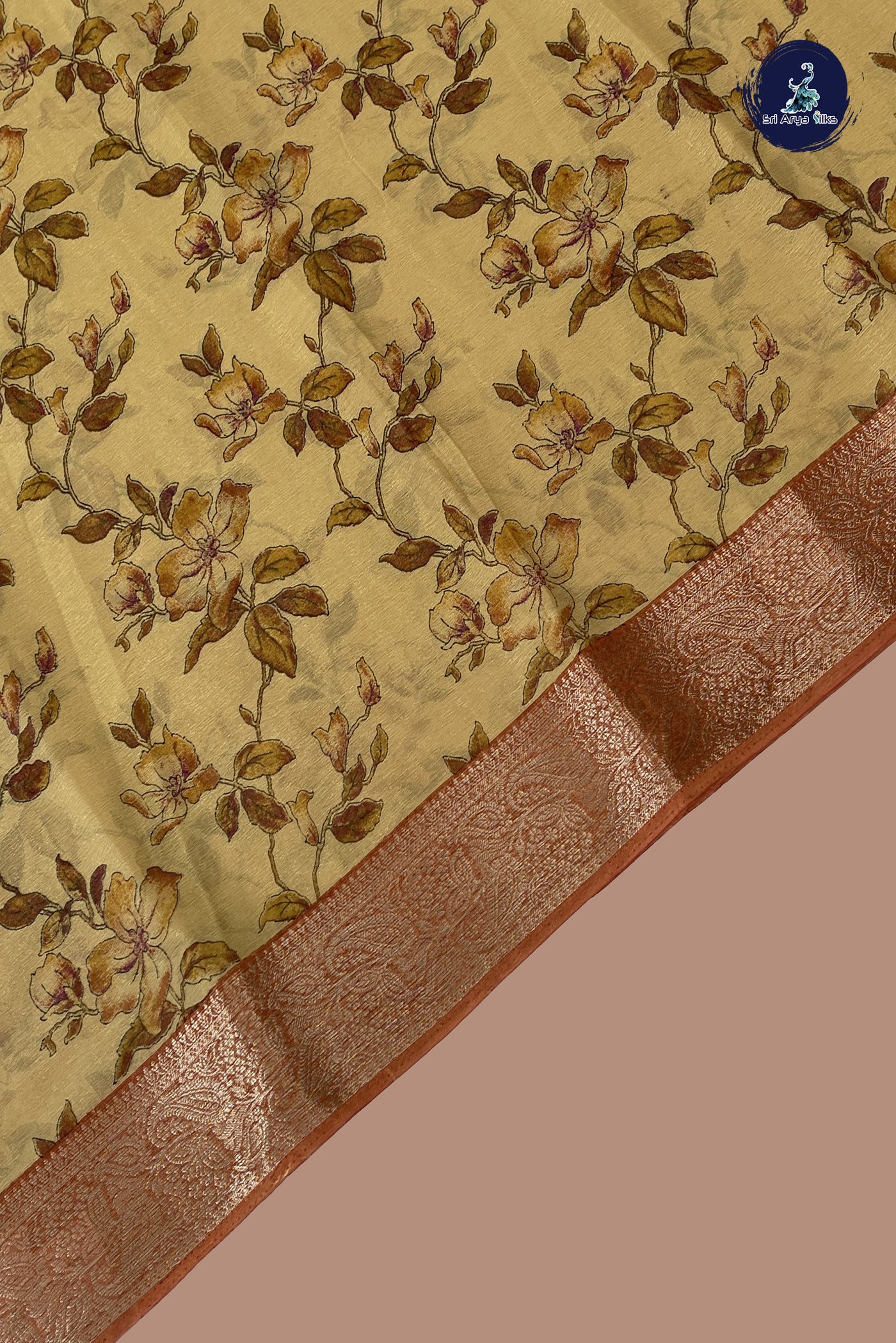 Creamish Yellow Chiffon Saree With Printed Pattern