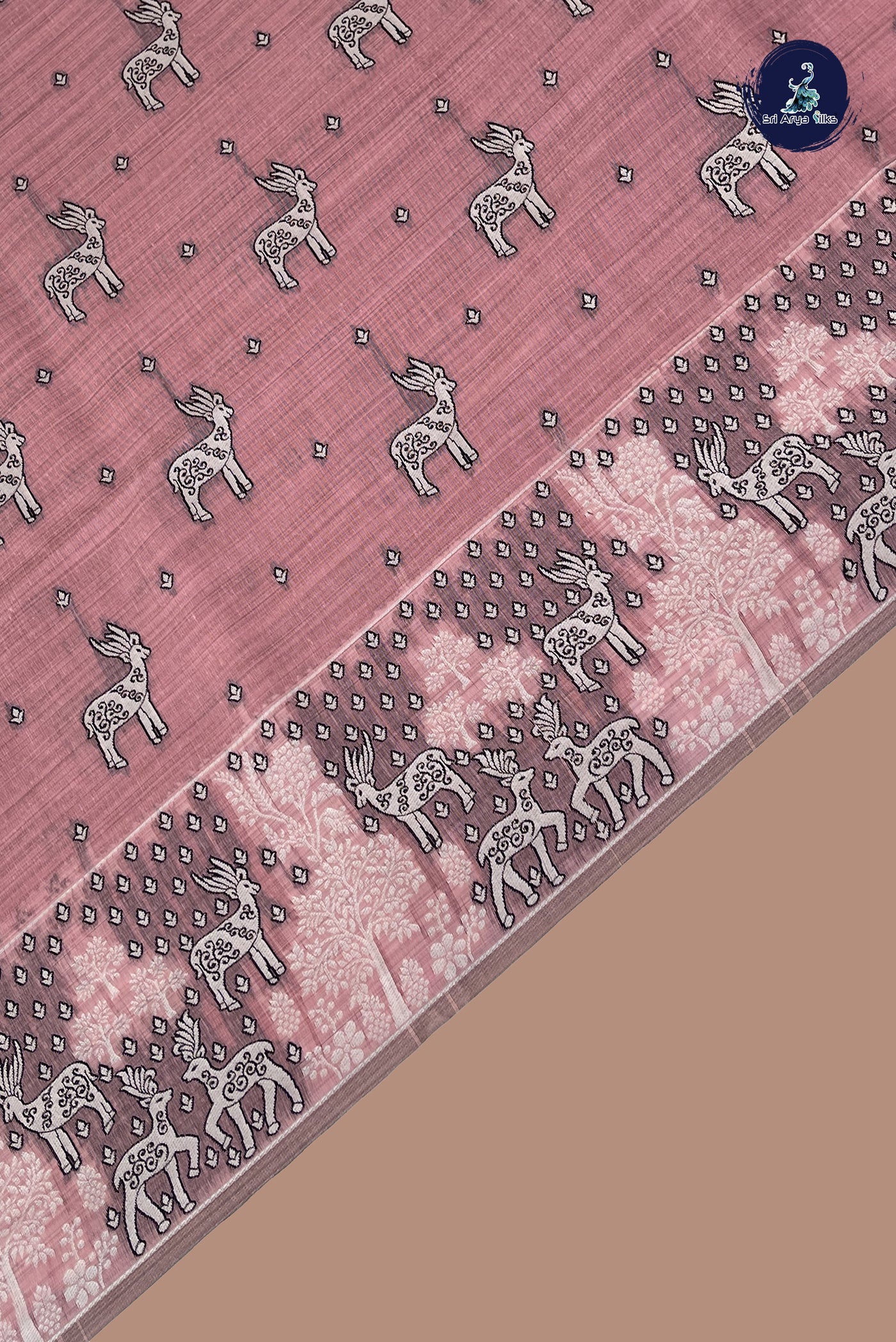 Baby Pink Linen Saree With Thread Work Pattern