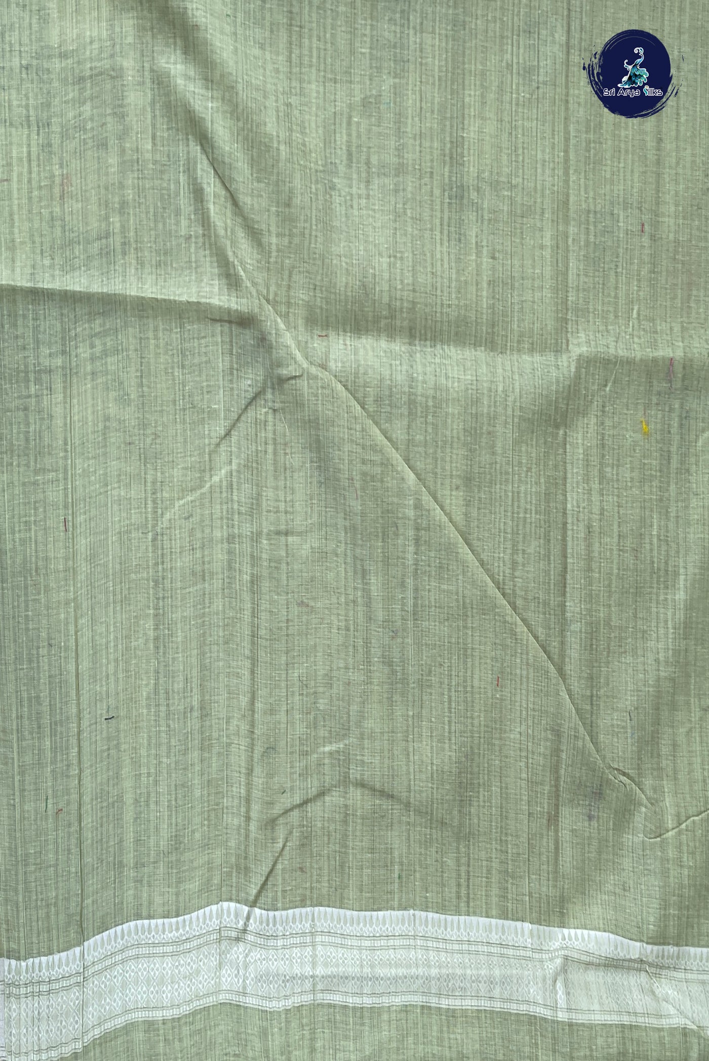 Pista Green Linen Saree With Thread Work Pattern