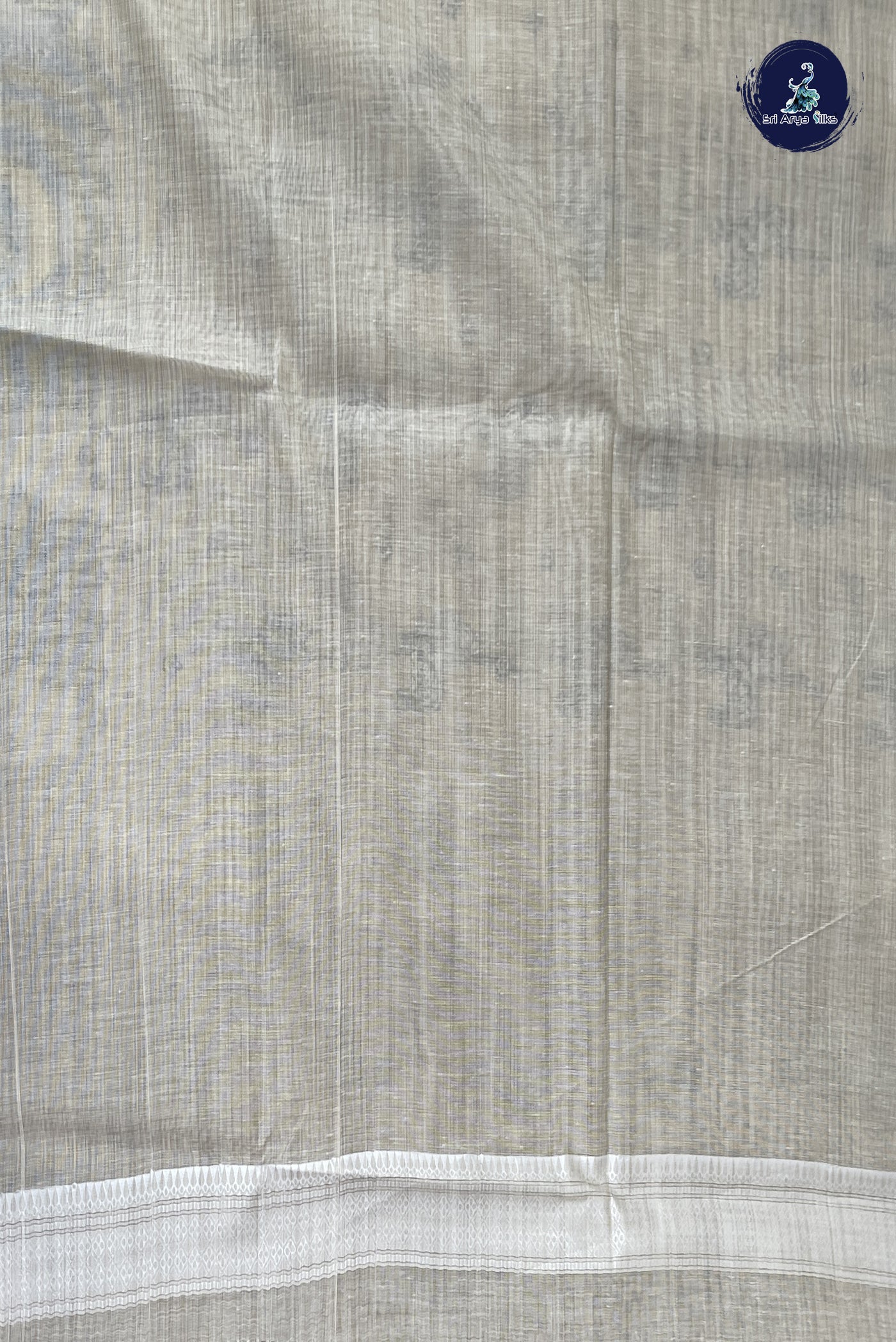Fawn Linen Saree With Thread Work Pattern