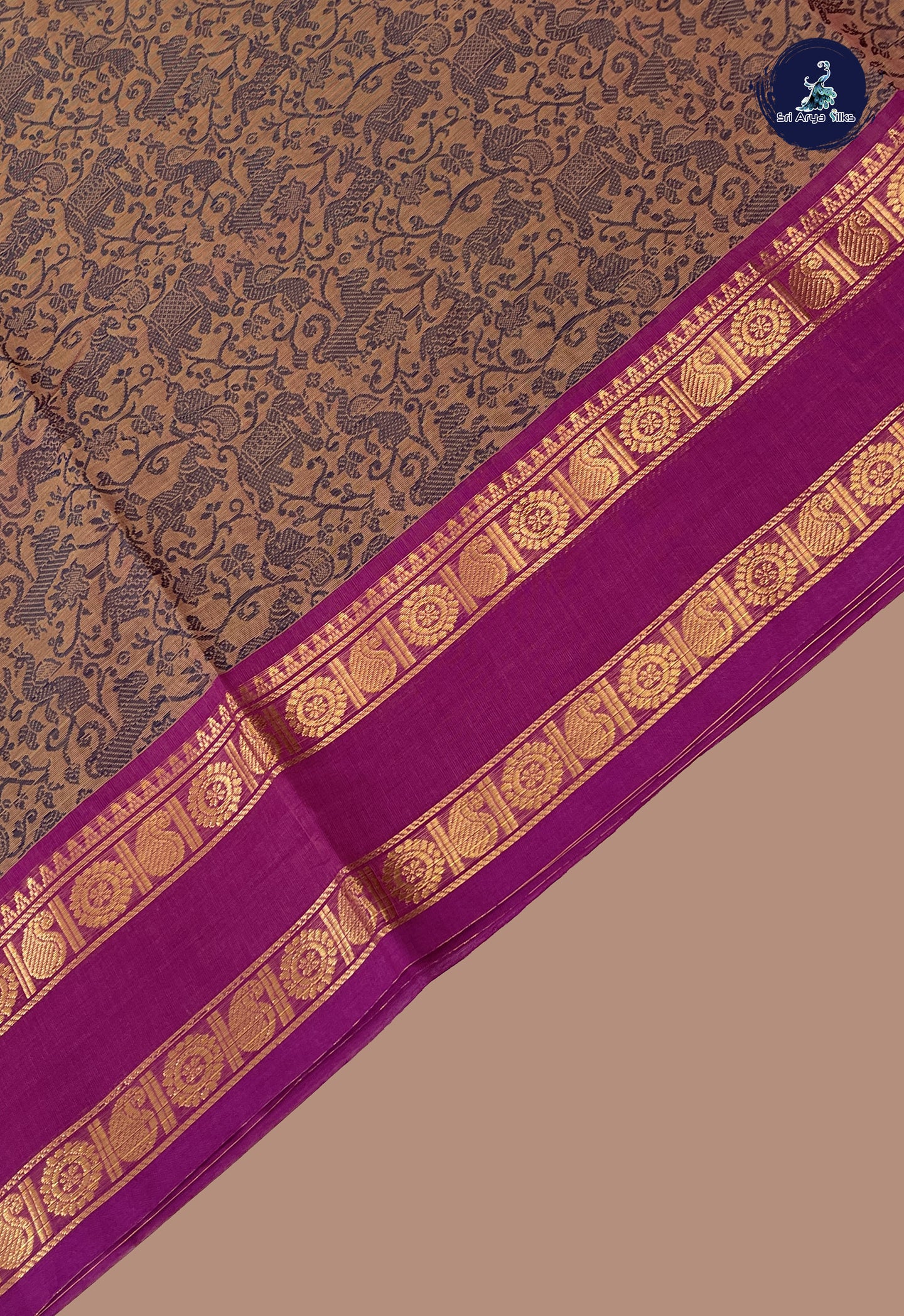 Dual Tone Brown Kanchi Cotton Saree With Vanasingaram Pattern