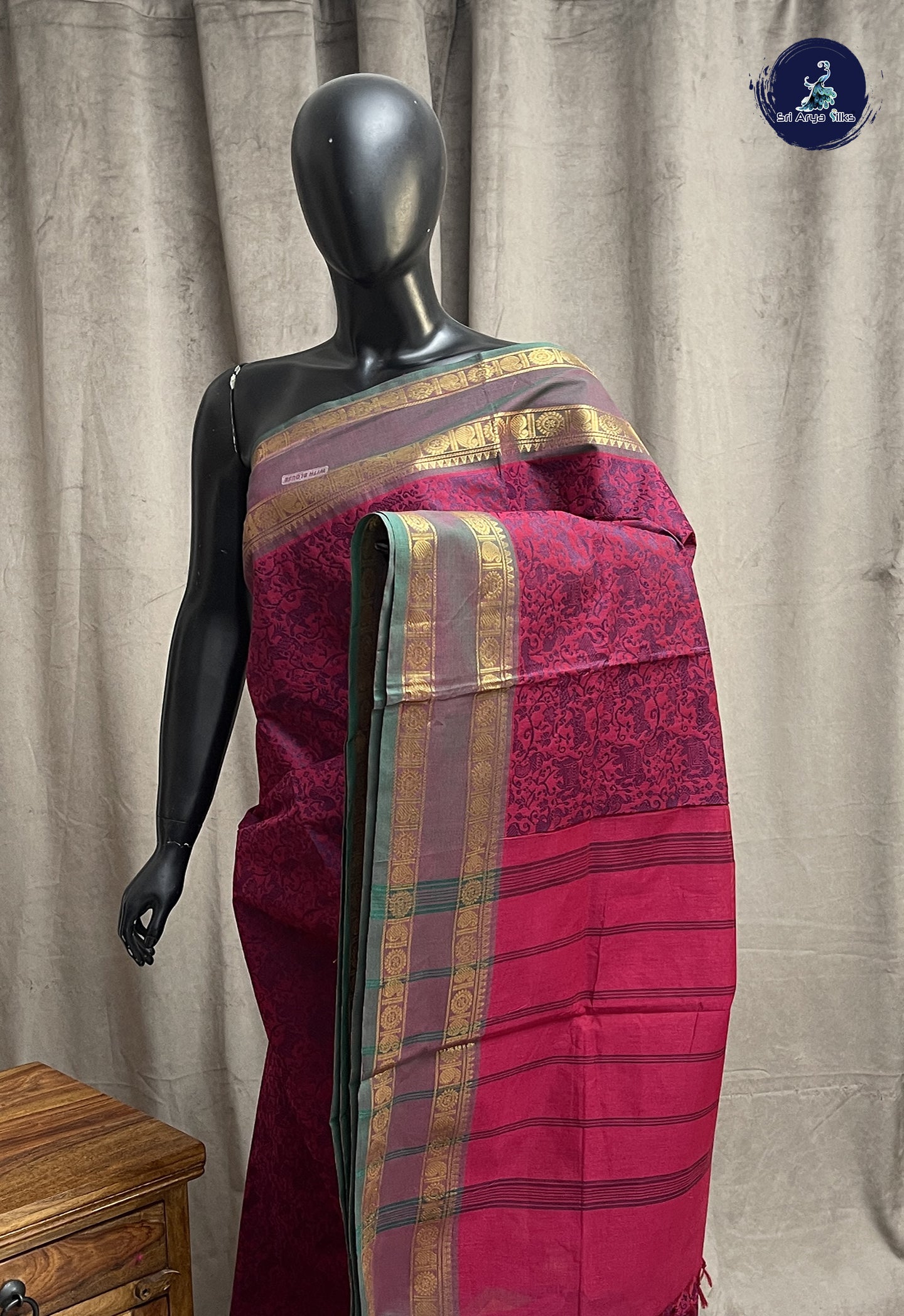 Maroon Kanchi Cotton Saree With Vanasingaram Pattern