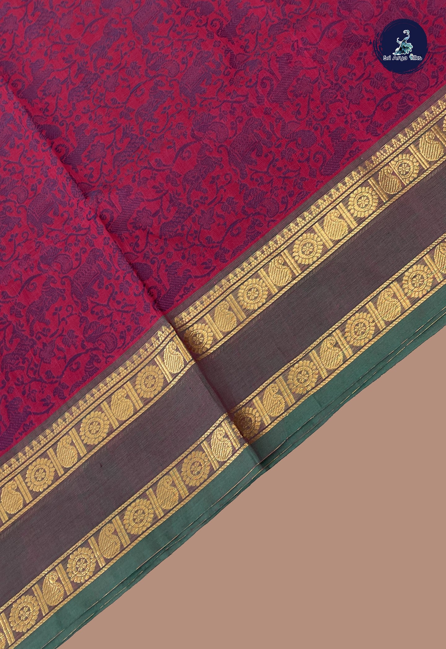 Maroon Kanchi Cotton Saree With Vanasingaram Pattern