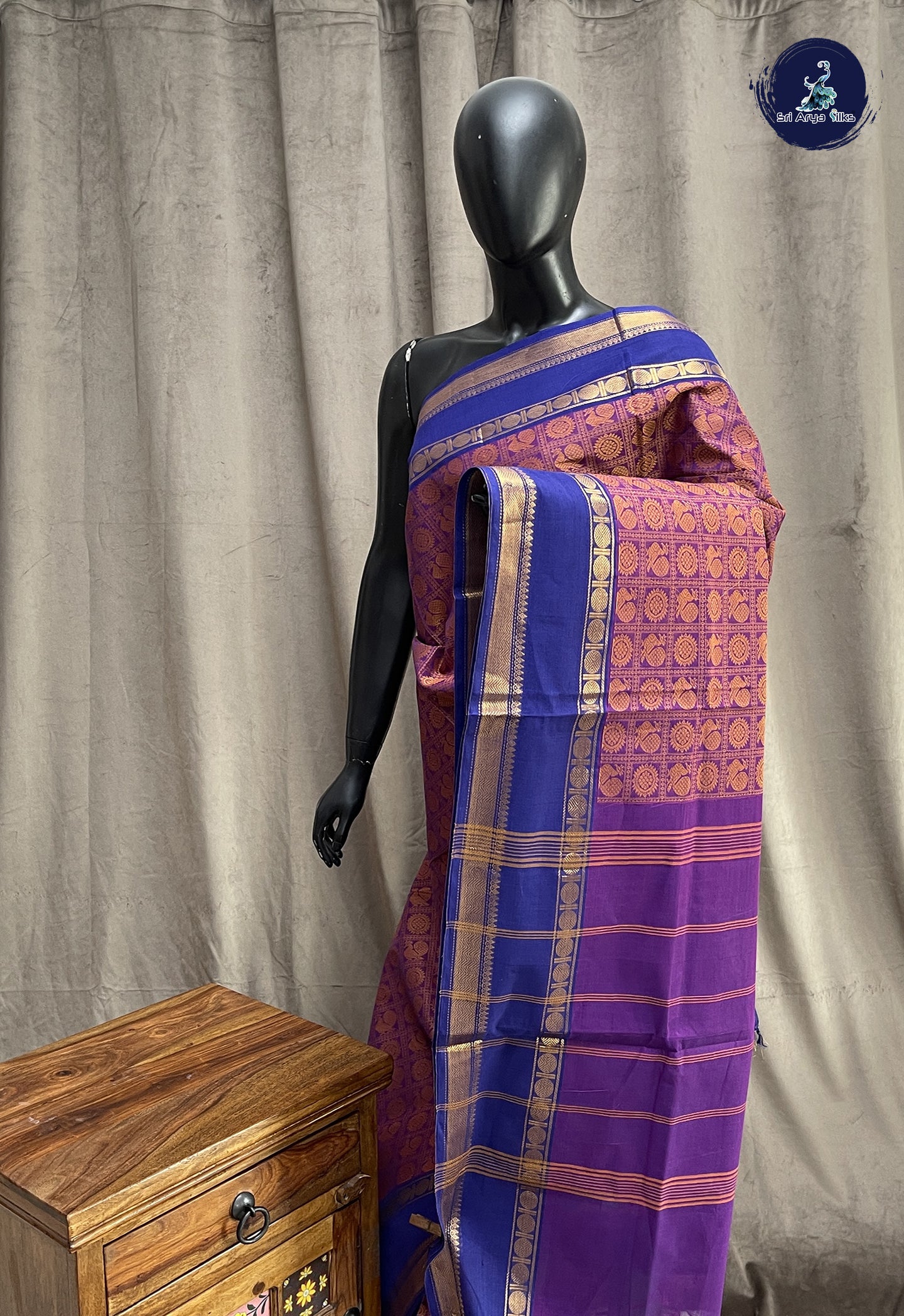 Purple Kanchi Cotton Saree With Vanasingaram Pattern