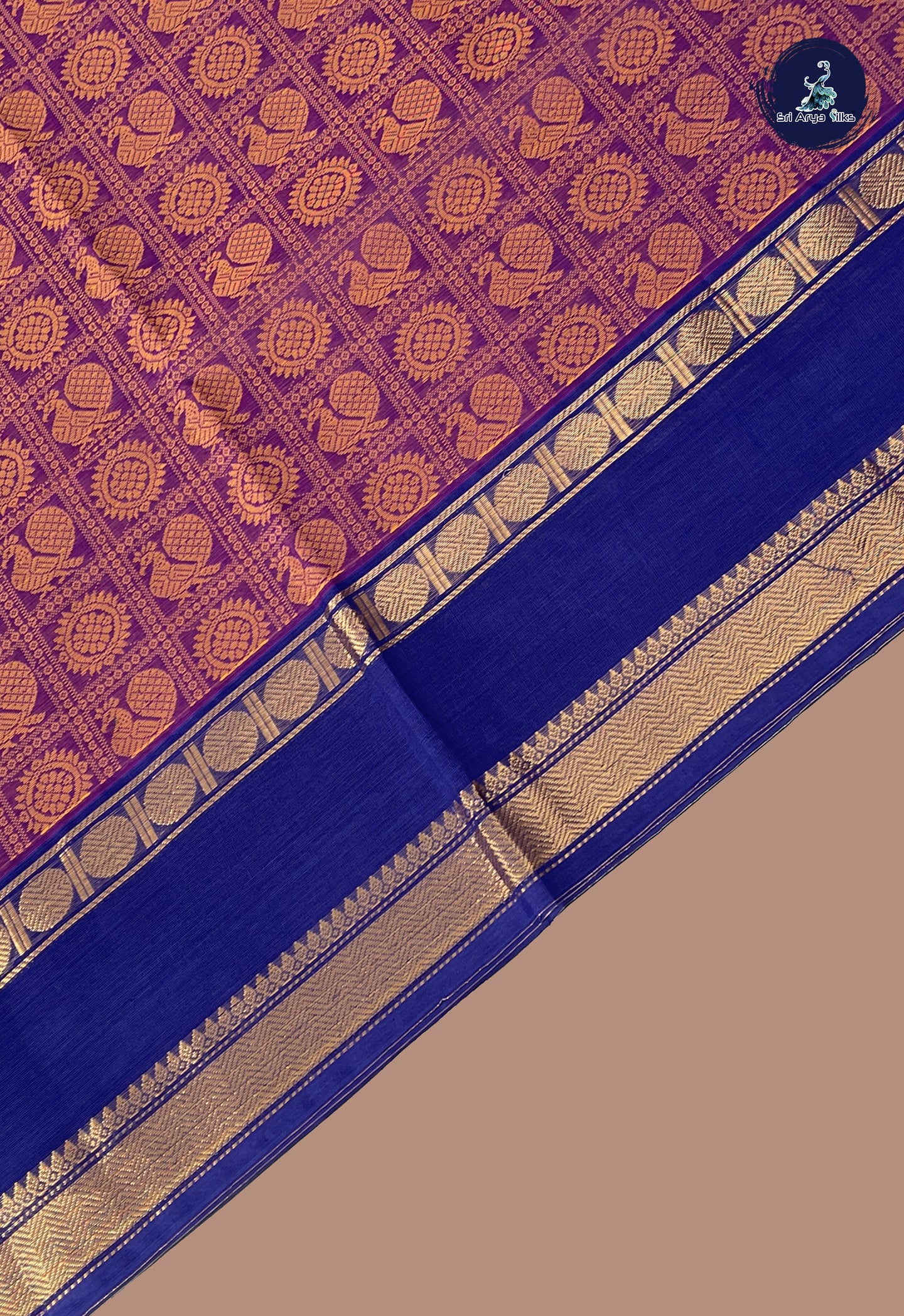 Purple Kanchi Cotton Saree With Vanasingaram Pattern