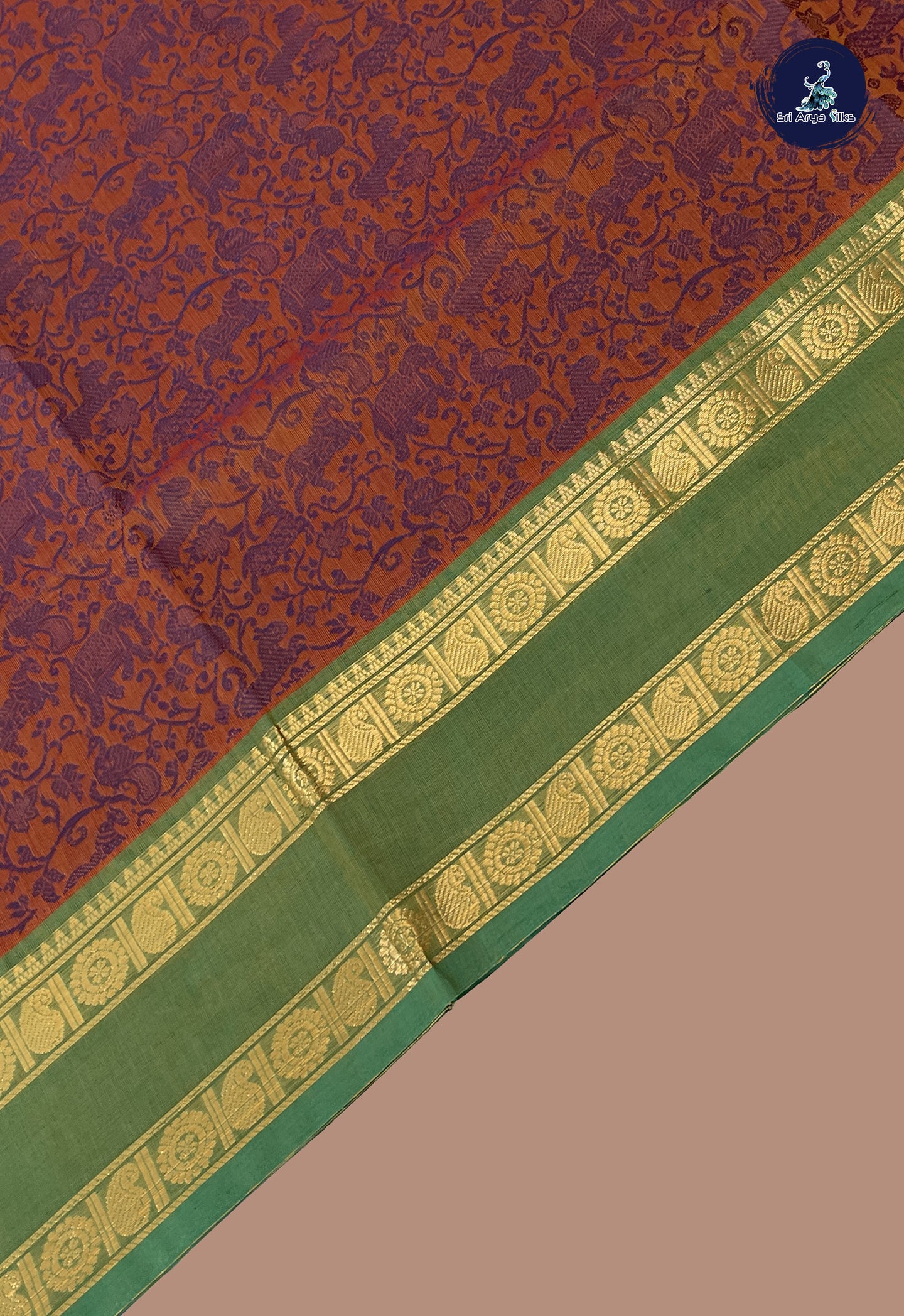 Brown Kanchi Cotton Saree With Vanasingaram Pattern